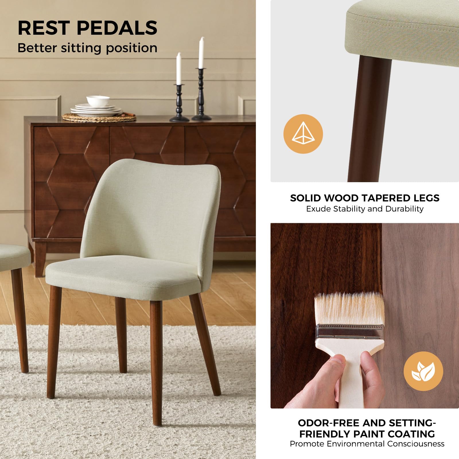 HULALA HOME 4-Piece Upholstered Dining Chair Set - Modern Ergonomic Design with Solid Wood Legs, Comfortable Armless Side Chairs for Kitchen, Dining Room, Living Room & Restaurant - Ivory (Perfect for Family Dinners, Entertaining Guests & Restaurant Seating)
