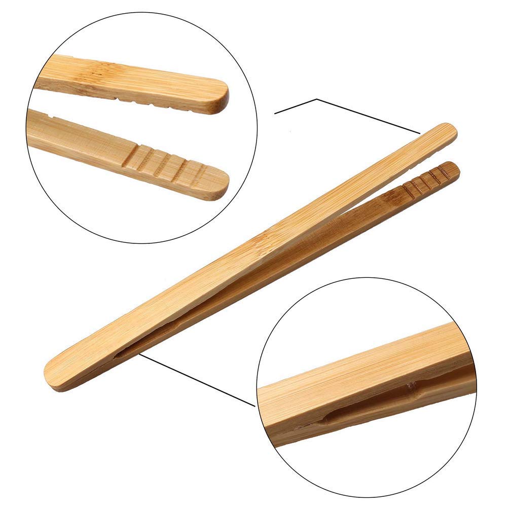 2-Pack Reusable Bamboo Toaster Tongs - 7 Inch Wooden Kitchen Tongs for Bread, Cheese & Tea - Eco-Friendly Heat-Resistant Utensils for Breakfast, Baking & Tea Time