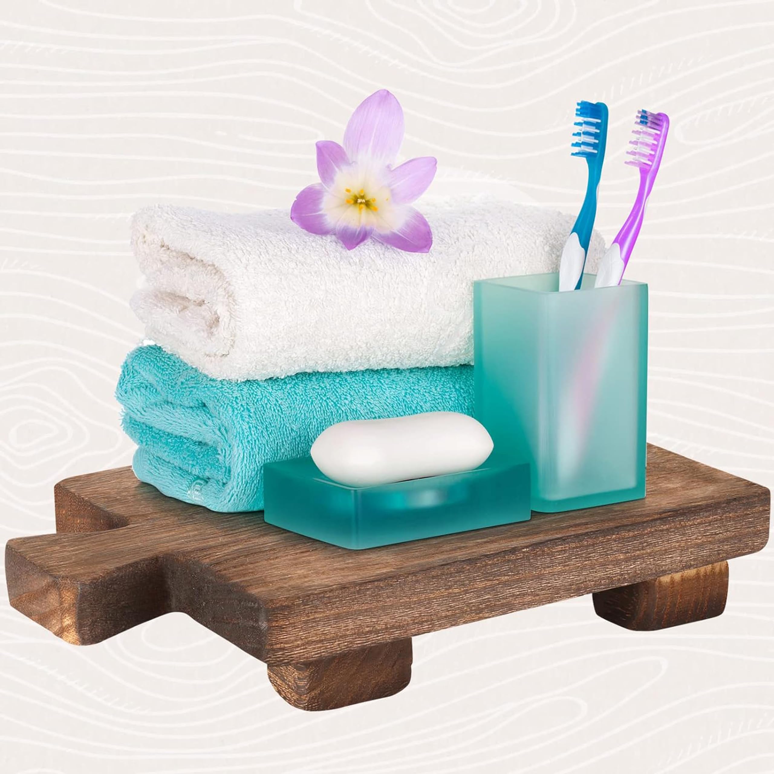 Hamdan Wood Pedestal Riser Tray - Soap Dispenser Stand for Kitchen Sink Counter, Wooden Holder for Bottles, Plants, Makeup, Tissues & Candles - Guest Towels Vanity Plate - Brown - Perfect for Bathroom, Kitchen & Home Decor