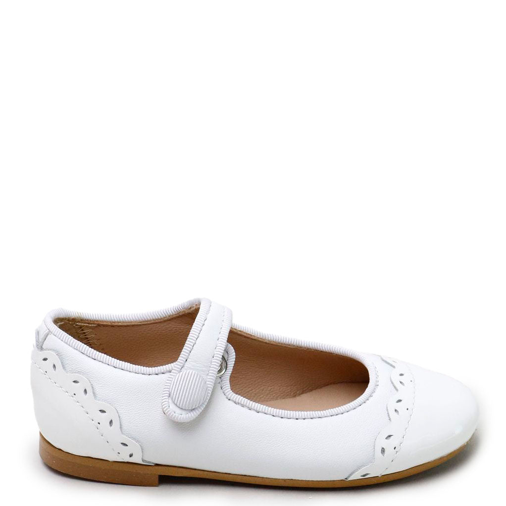 White Scalloped Patent Mary Jane Shoes for Women - Elegant & Comfortable Flats for Work, Wedding, and Everyday Wear