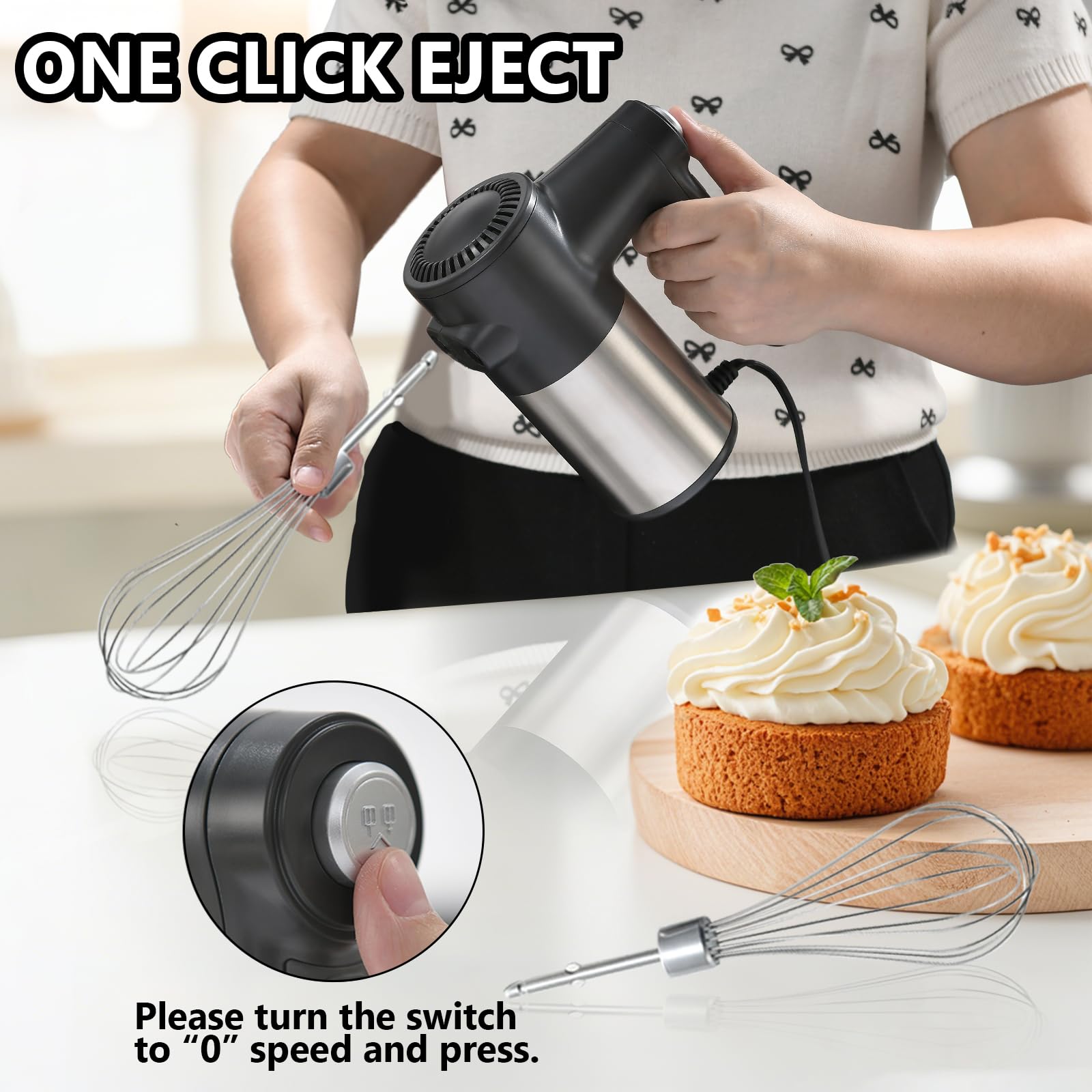 9-Speed Electric Hand Mixer with Storage Base, Whisk & Dough Hooks - 400W Powerful DC Motor, Digital Touch Control - Perfect for Baking Cakes, Cookies & Mixing Batters