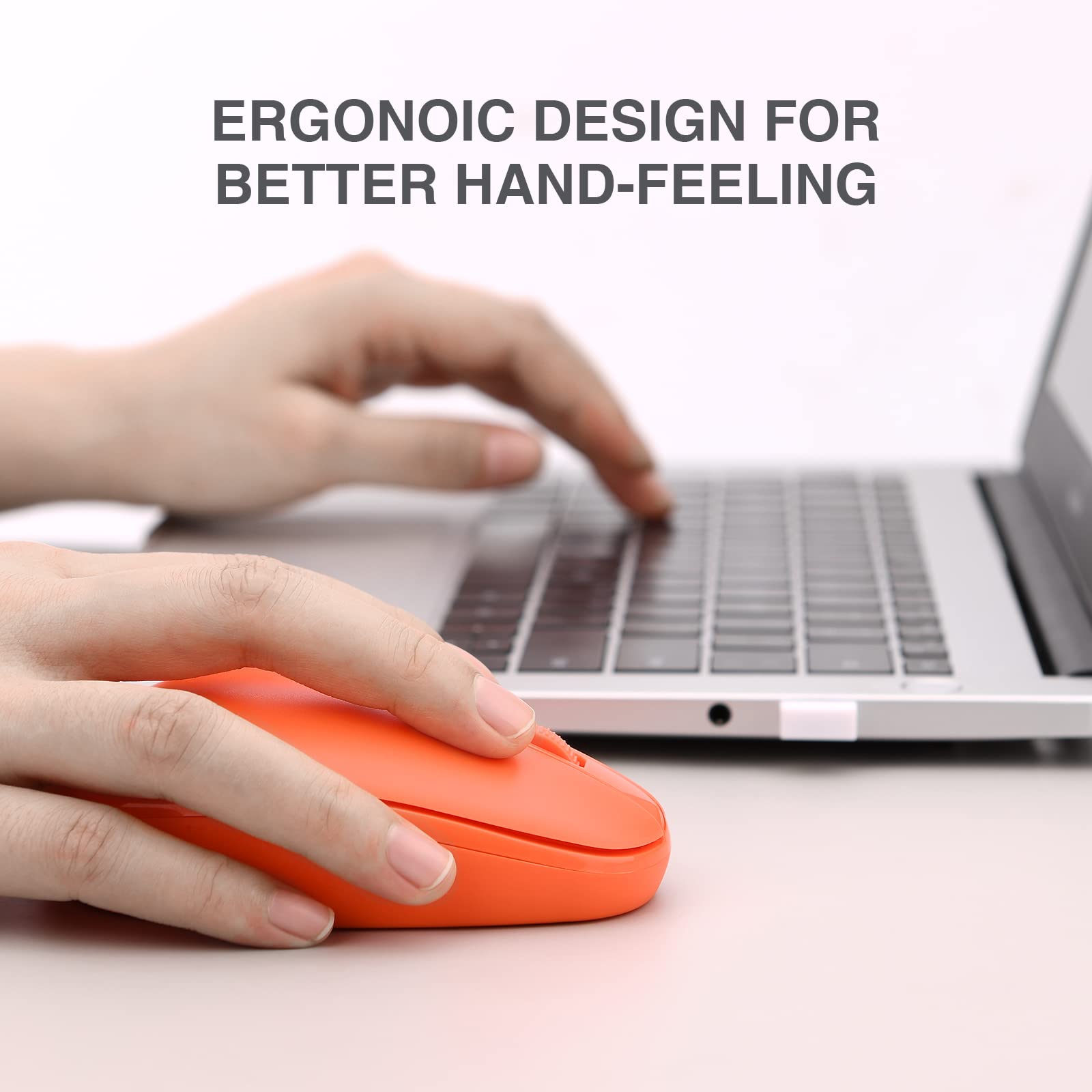 Rii RM700 Wireless Silent Mouse - 2.4G USB Nano Receiver for Laptop, PC, Mac, Chromebook - Ergonomic Computer Mouse (Orange) - Perfect for Office, Home & Travel Use