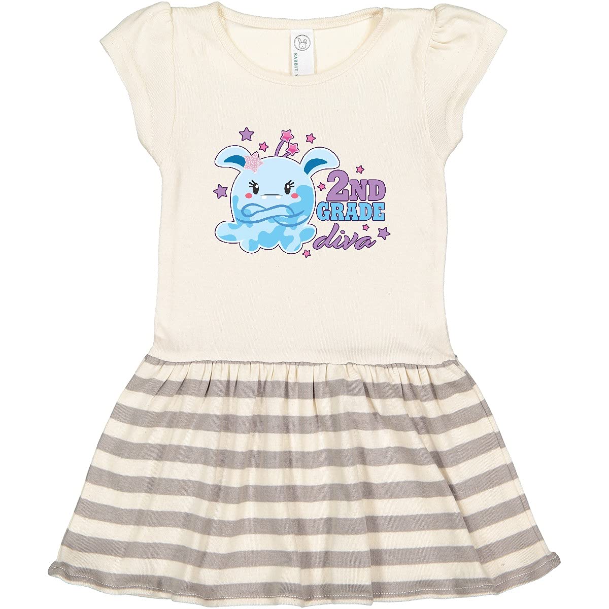 Inktastic 2nd Grade Diva Cute Blue Monster Toddler Dress - Fun Playdate & Birthday Party Outfit for Girls