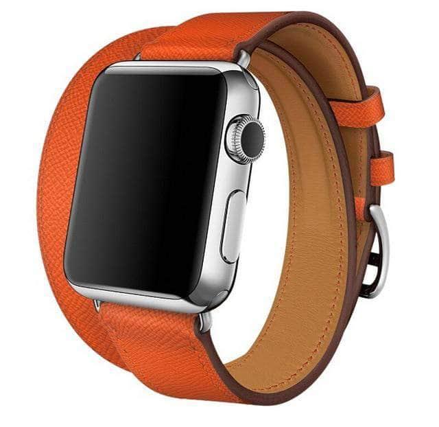 Genuine Leather Apple Watch Band with Double Loop Strap - Premium Luxury Bracelet for Women & Men - Perfect for Work, Gym & Everyday Wear