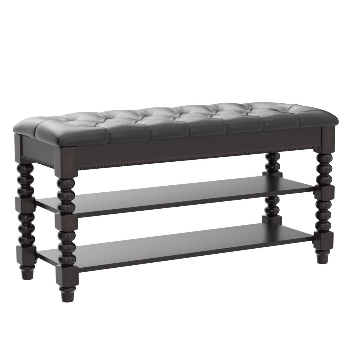 Solid Wood Shoe Storage Bench with Cushion - 39.4