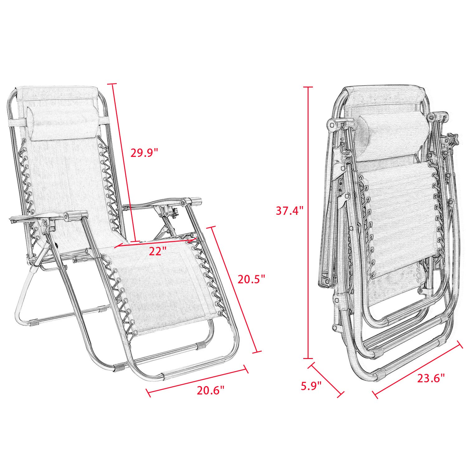 **Homall Zero Gravity Reclining Chair - Patio, Lawn, Poolside & Beach Lounge Chair with Cup Holder & Pillows, Foldable for Outdoor Relaxation - Set of 2 (Red) - Perfect for Backyard, Camping & Vacation**