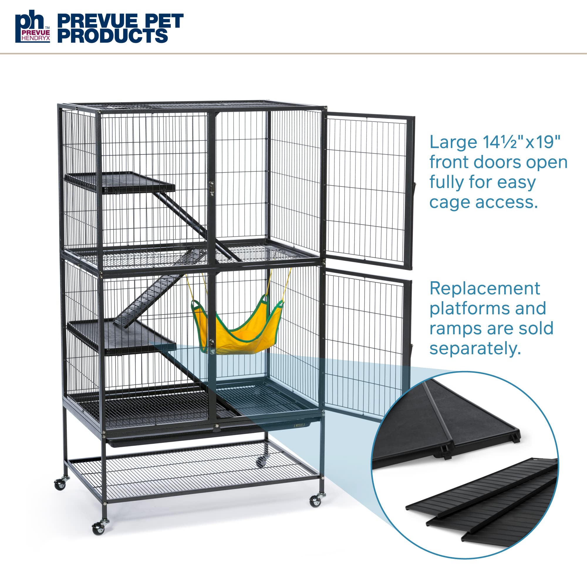 Prevue Pet Products 485 Feisty Ferret Cage with Stand - Black Hammertone Finish for Small Animals - Perfect for Ferrets, Chinchillas & Small Pets at Home or Vet Clinics