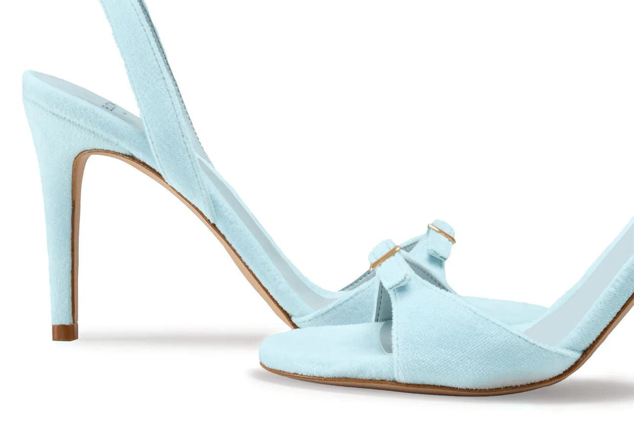 Anna Vegan Velvet Heeled Sandals for Women - Sky Blue | Comfortable & Stylish Summer Wedding Shoes for Brides, Parties & Special Occasions