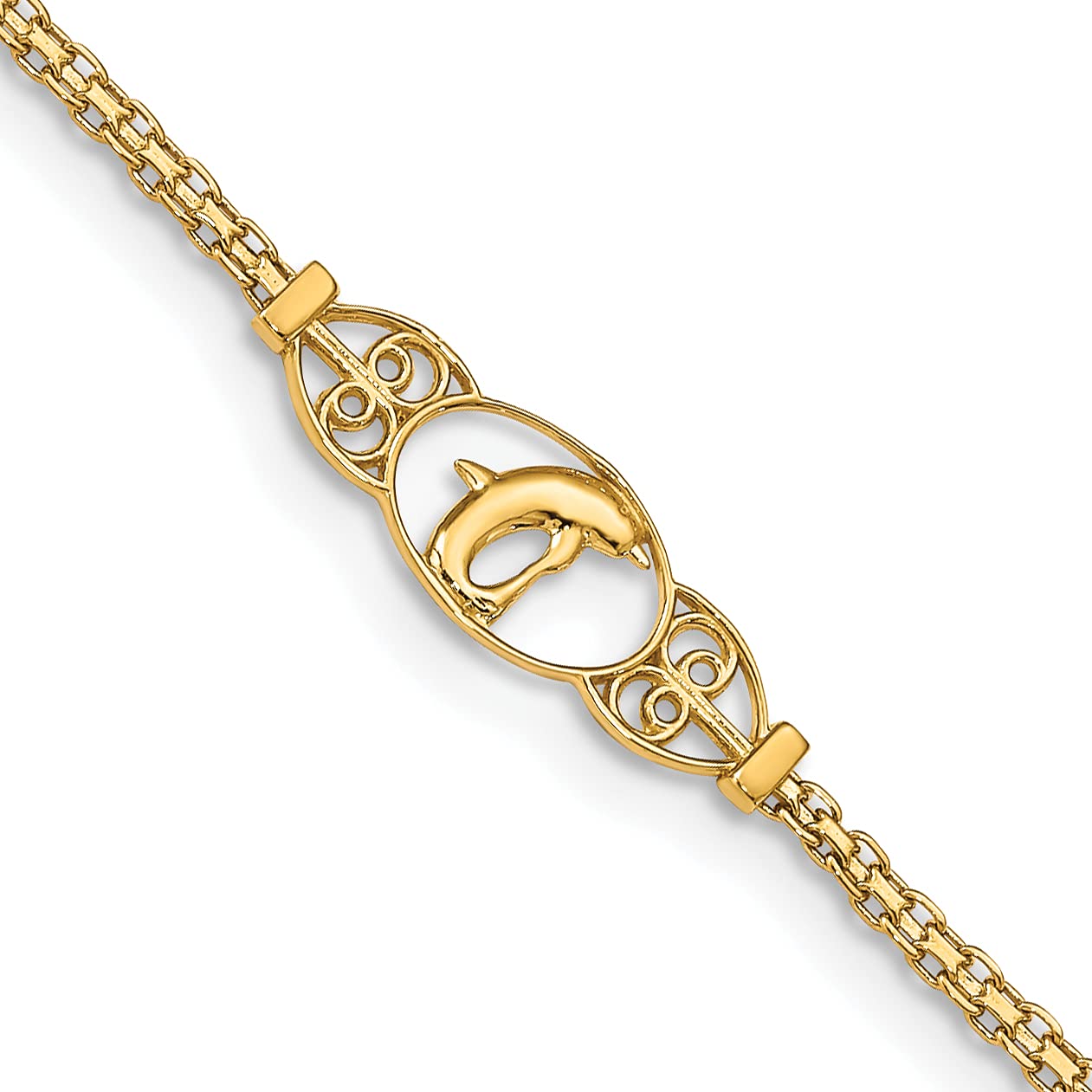 14K Yellow Gold Dolphin Anklet Bracelet - 9