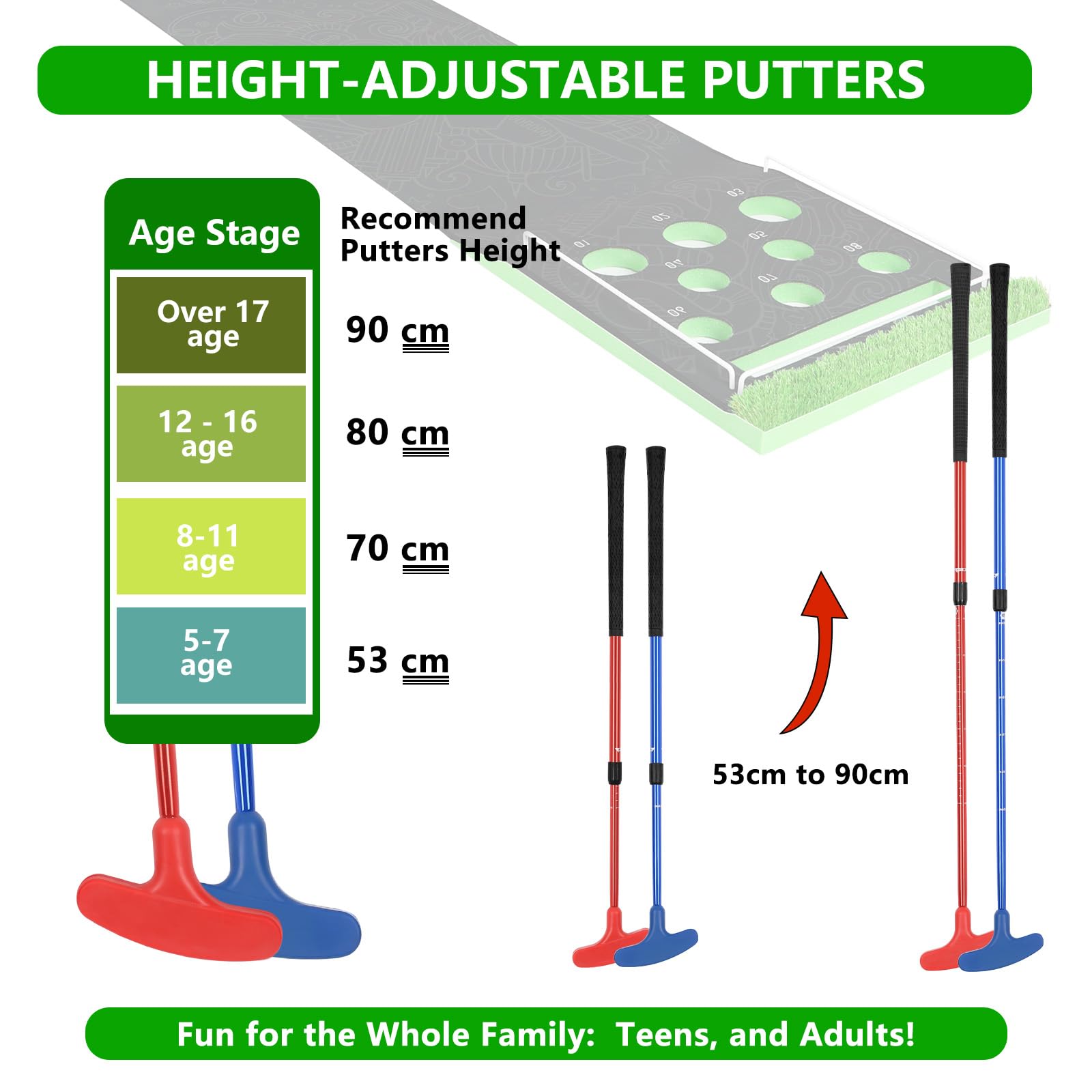 Premium Golf Pong Game Set - Adjustable Putter, 8 Golf Balls & Carrying Bag - Indoor/Outdoor Putting Green for Backyard, Parties & Family Fun