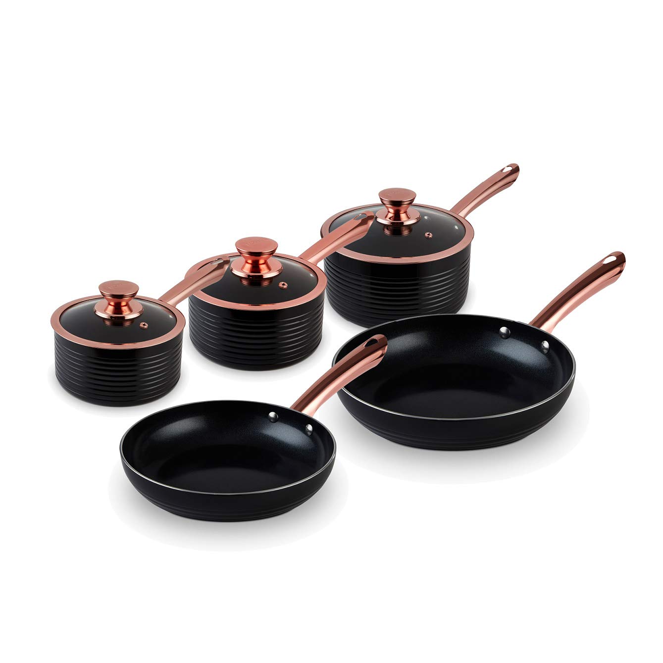Premium 5-Piece Non-Stick Cerasure Coating Tower Linear Induction Pots and Pans Set - Black & Rose Gold (16cm/18cm/20cm Saucepans + 24cm/28cm Frying Pans) for Professional Cooking & Everyday Kitchen Use