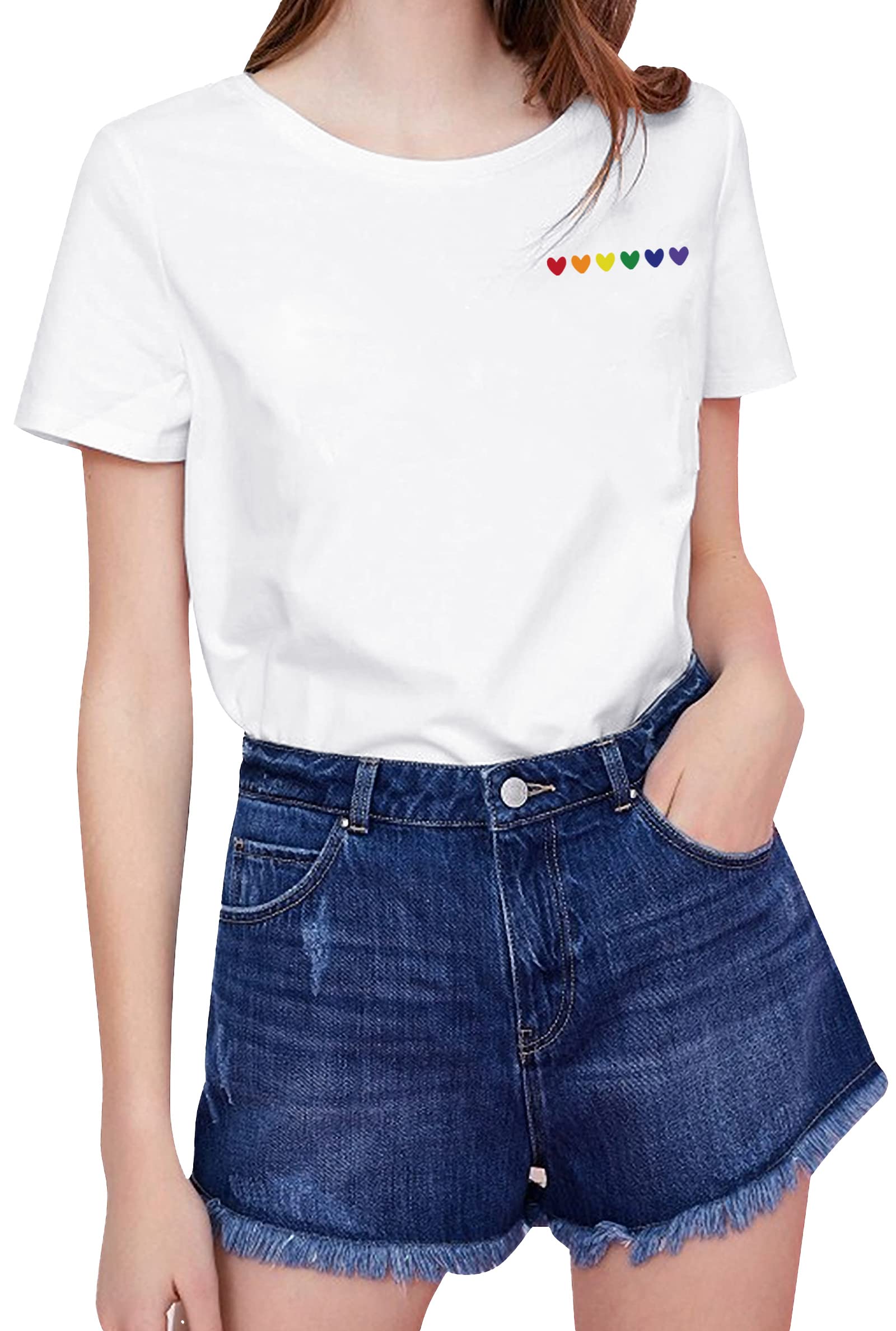 Pride T-Shirts for Women - Rainbow Heart Graphic Tees | LGBT Shirts | Casual Short Sleeve Tops for Pride Parades, LGBTQ+ Events & Everyday Wear