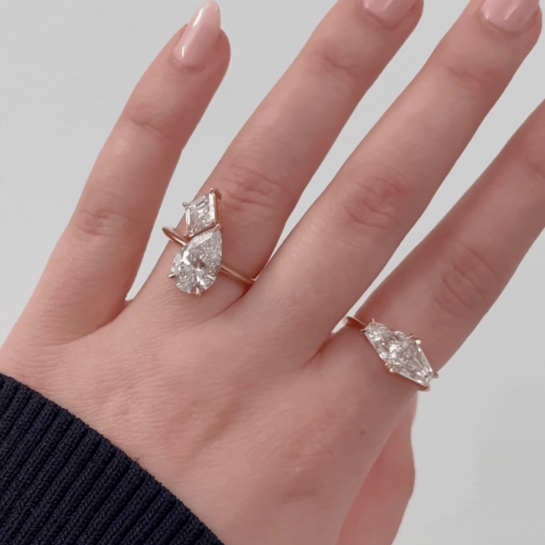 2 Stone Pear Ring With Lozenge - Elegant Dainty Pear-Shaped Gemstone Ring for Women - Perfect for Everyday Wear, Date Nights & Special Occasions