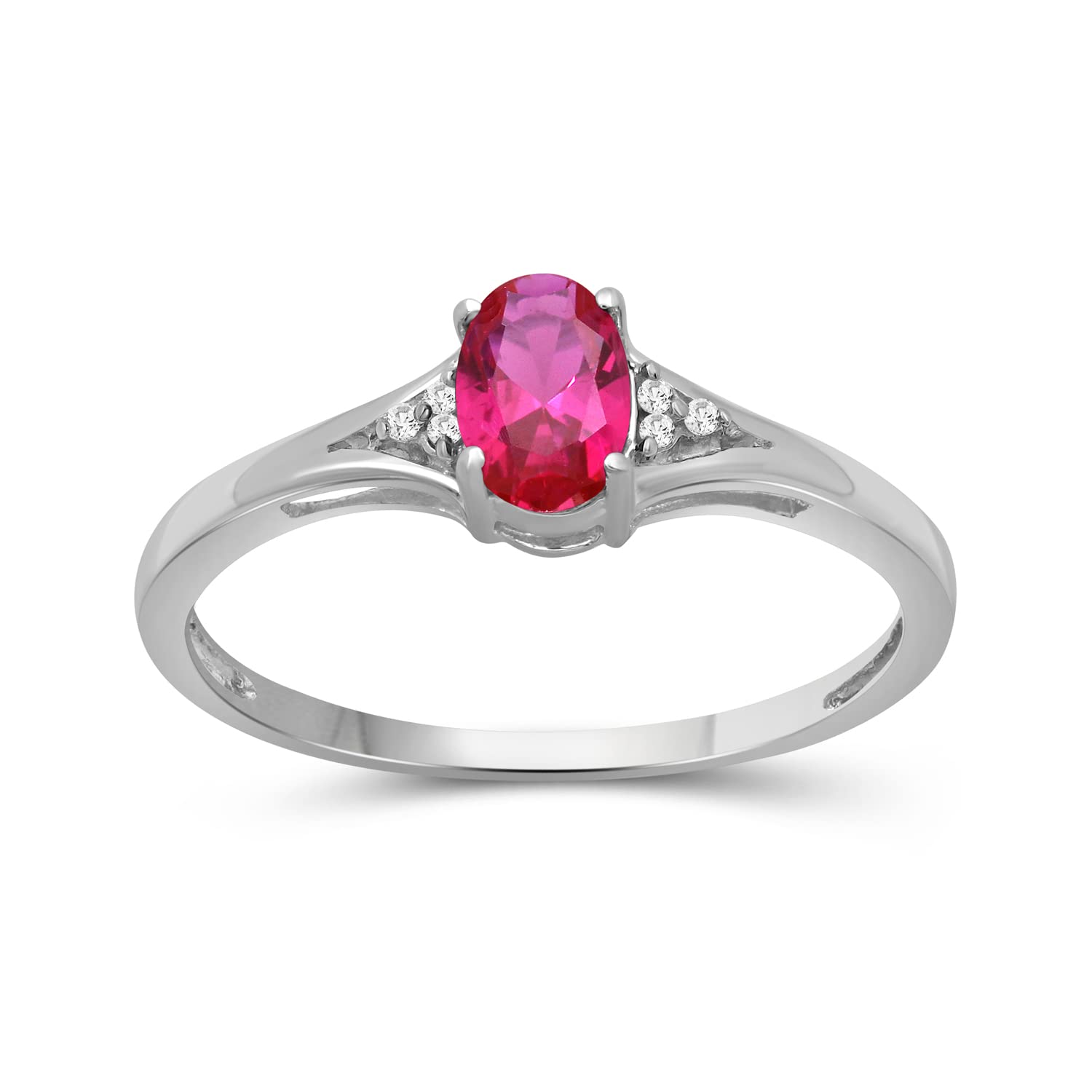 JEWELEXCESS Birthstone Ring – Sterling Silver Jewelry with White Diamond Accent & Hypoallergenic Band – Personalized Gemstone Ring for Women – Perfect Gift for Birthday, Anniversary & Mother's Day