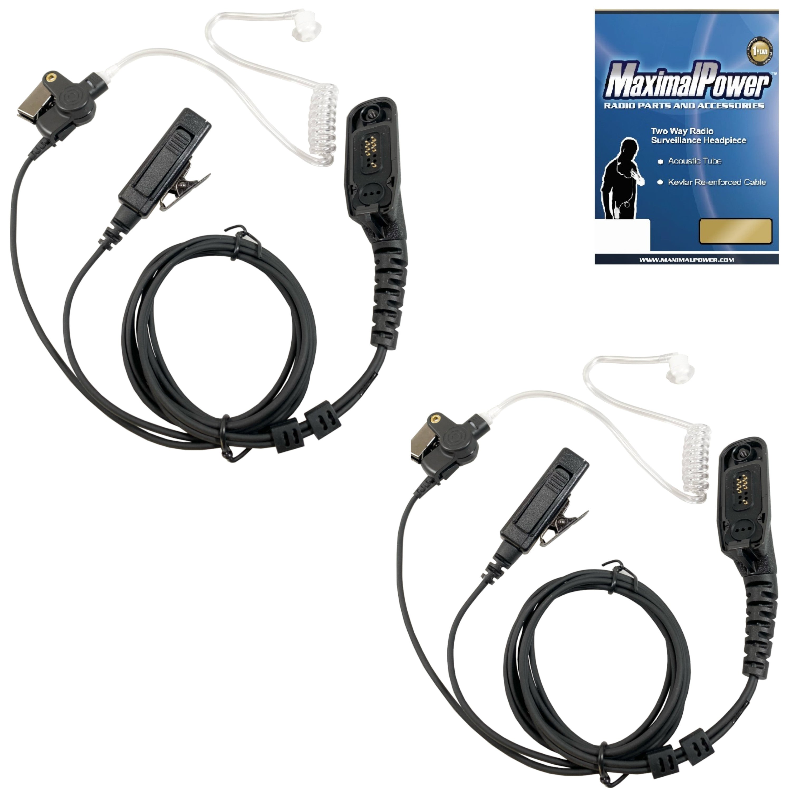 Professional Surveillance Earpiece Headset with PTT Mic for Motorola XPR6500 XPR6550 XPR6580 APX7000 APX6000 Two-Way Radios - Includes Earmolds & Eartips Combo - Ideal for Security, Law Enforcement & Event Staff Communication