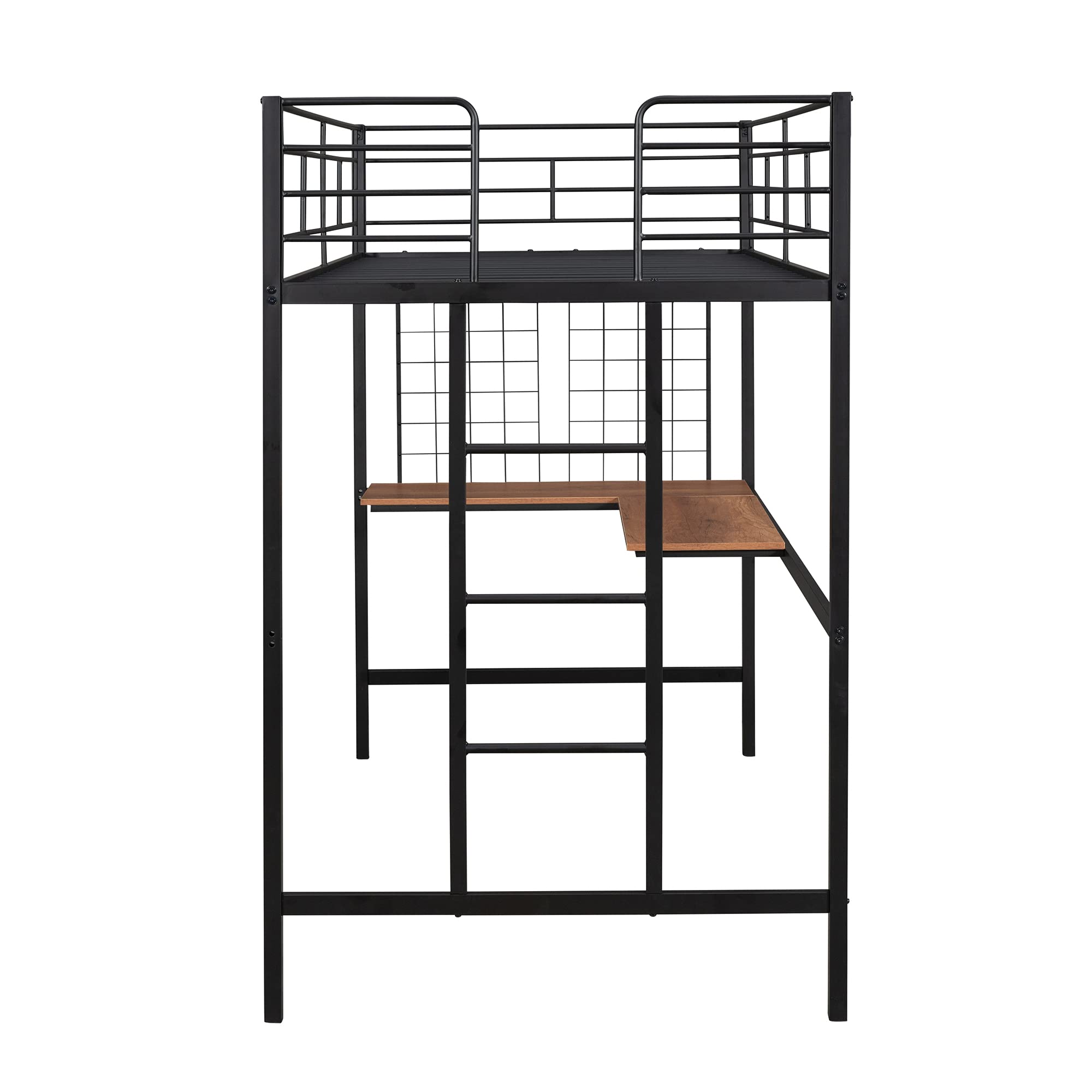 SOFTSEA Twin Size Metal Loft Bed with Study Desk - Sturdy Metal Frame with Safety Guardrails for Kids & Teens - Space-Saving Black Bedroom Furniture for Small Rooms & Dorm Living