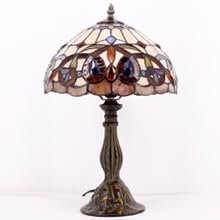 Tiffany Style Table Lamp - Stained Glass Victorian Bedside Lamp for Bedroom, Living Room & Home Office - 12x12x18 Inches Serenity Desk Reading Light (S021 Series) - Perfect for Cozy Evenings & Relaxing Ambiance