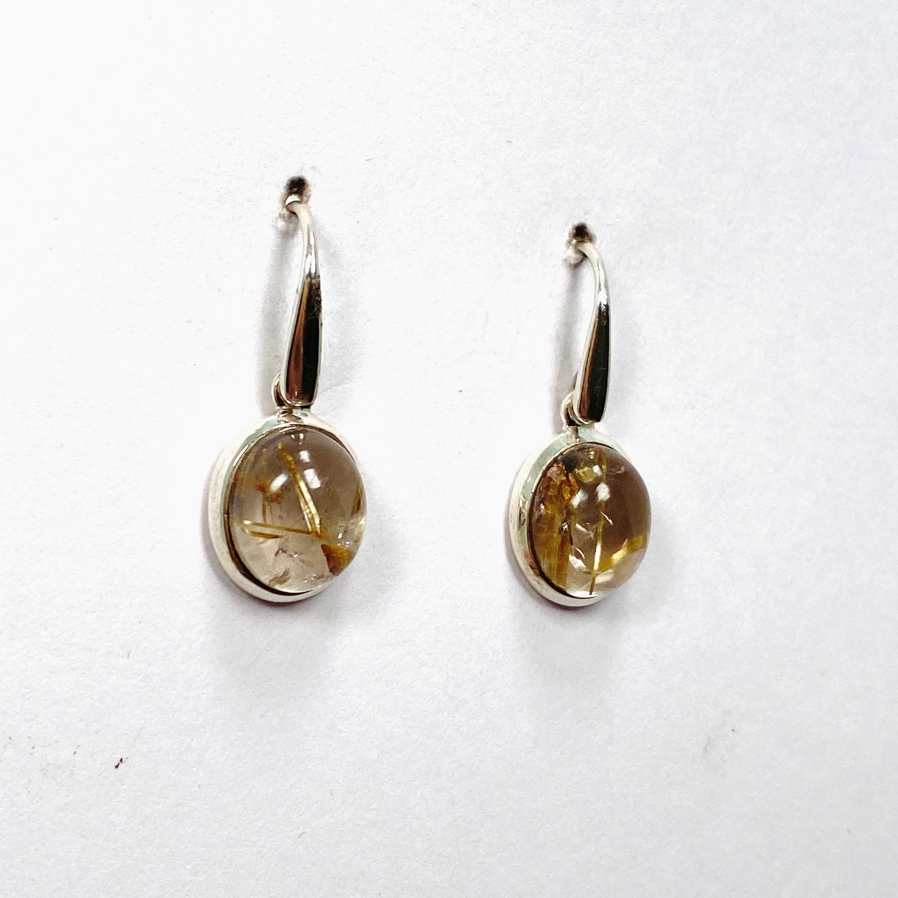 Natural Rutilated Quartz Oval Cabochon Earrings for Women - Handmade Sterling Silver Dangle Jewelry - Perfect for Wedding, Party & Special Occasions