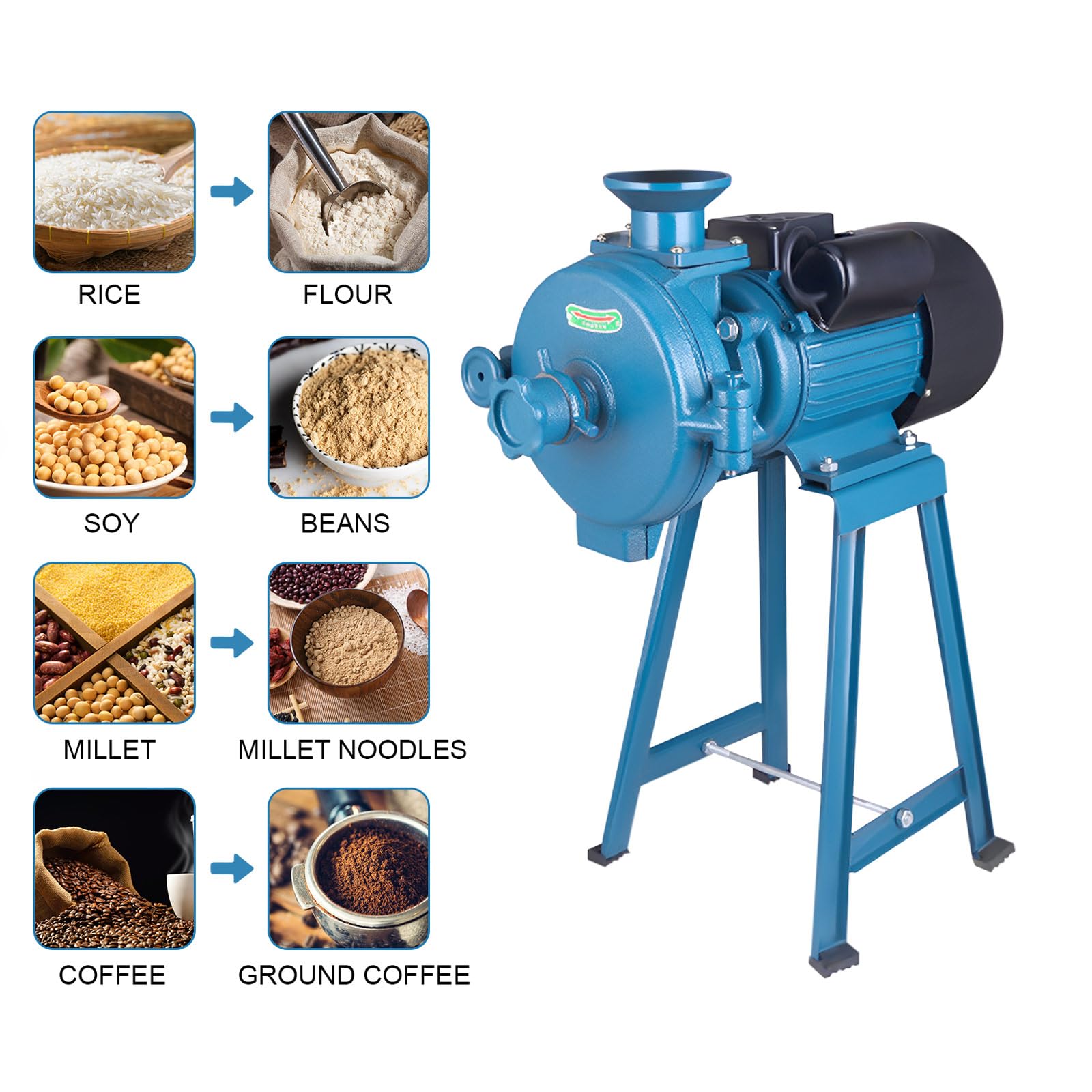 2200W Electric Grain Mill Grinder - Commercial Heavy Duty Corn & Wheat Flour Mill Machine with Adjustable Thickness & Funnel - Perfect for Home Baking, Coffee Bean Grinding & Spice Processing (110V)