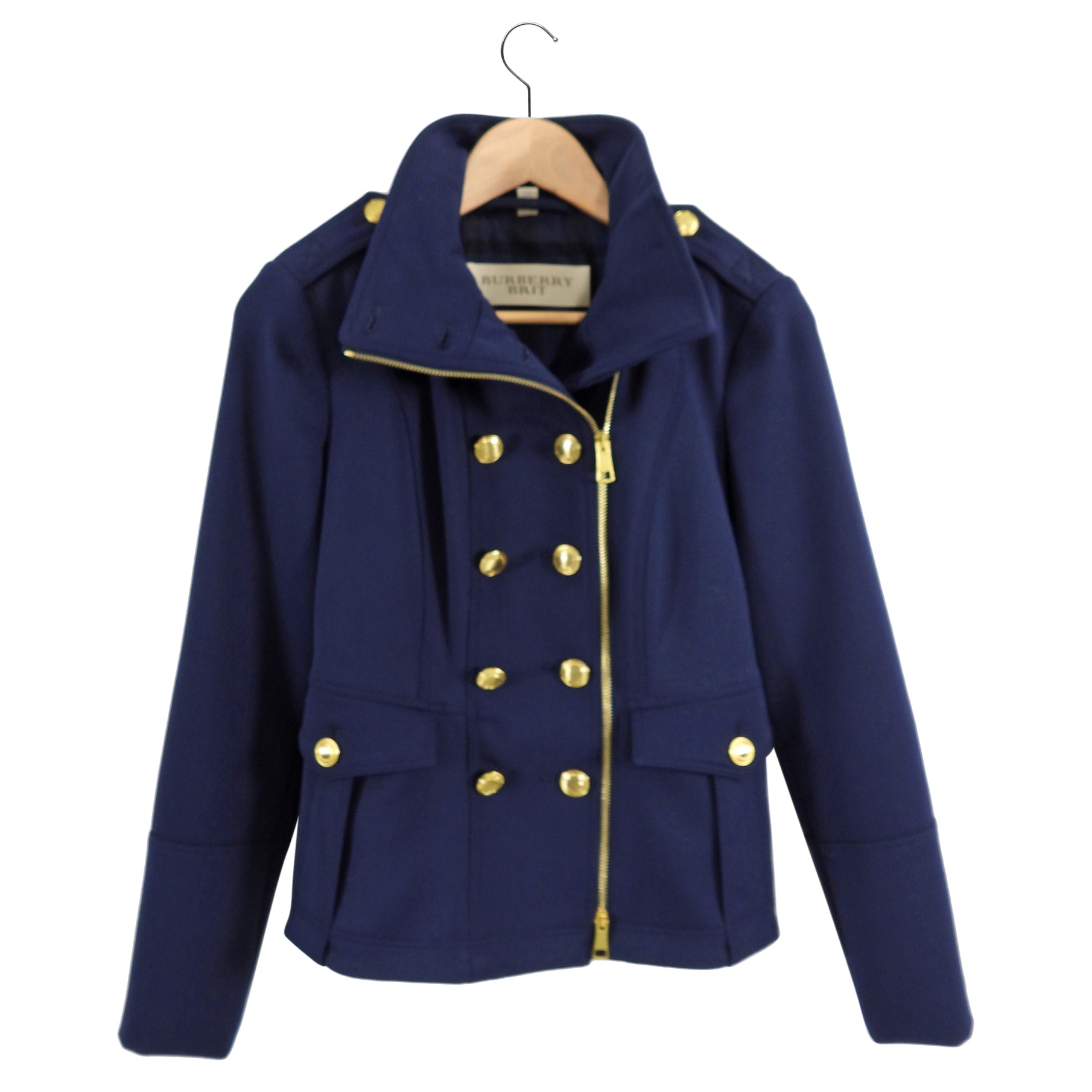 Burberry Brit Navy & Gold Button Military Jacket - Classic Trench Coat for Men | Perfect for Formal Events, Office Wear & Fall Fashion