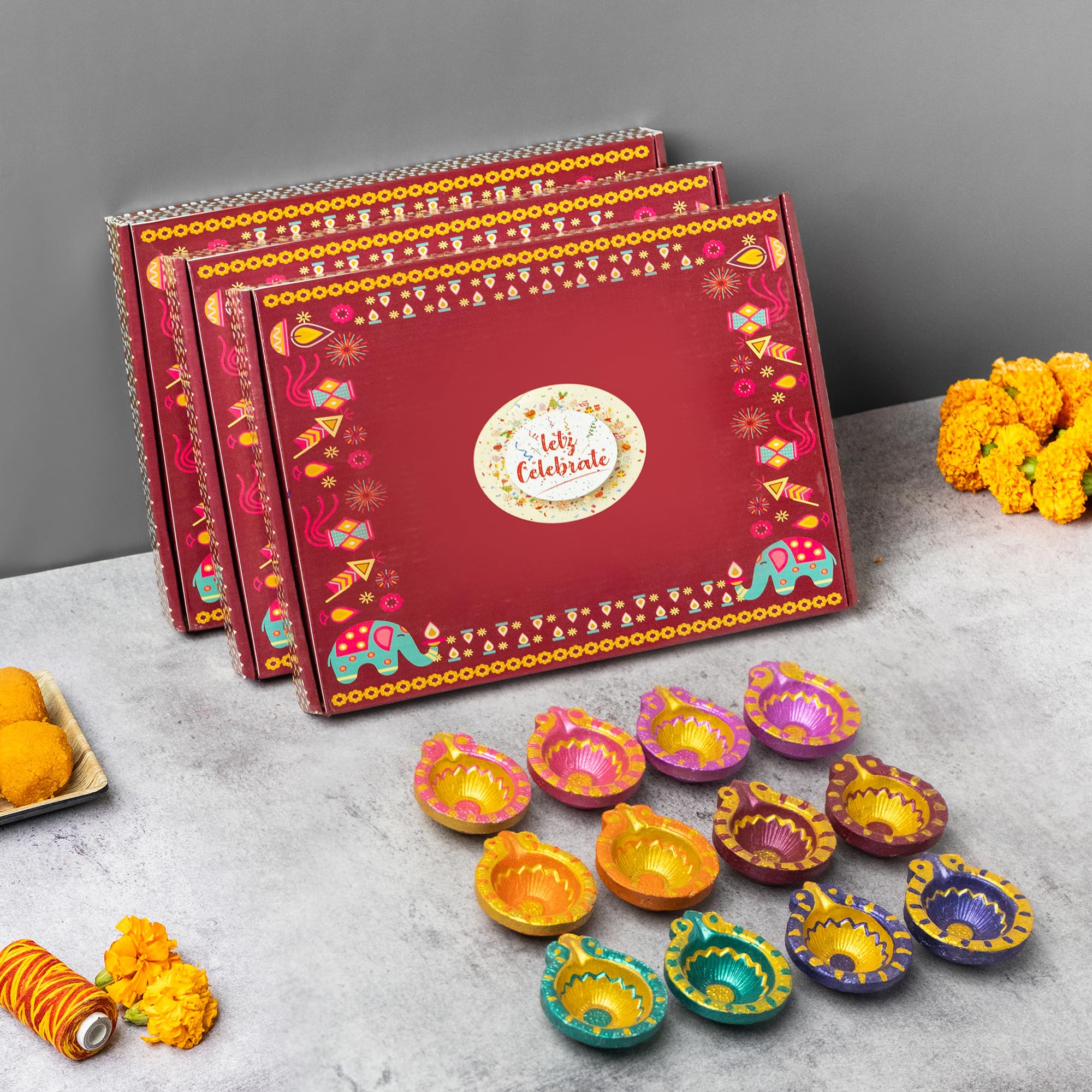 36 Pack Handmade Clay Diya with Wicks - Traditional Indian Earthen Lamps for Diwali, Navratri & Dussehra Decorations - Perfect for Home Puja, Festival Gifts & Wedding Decor
