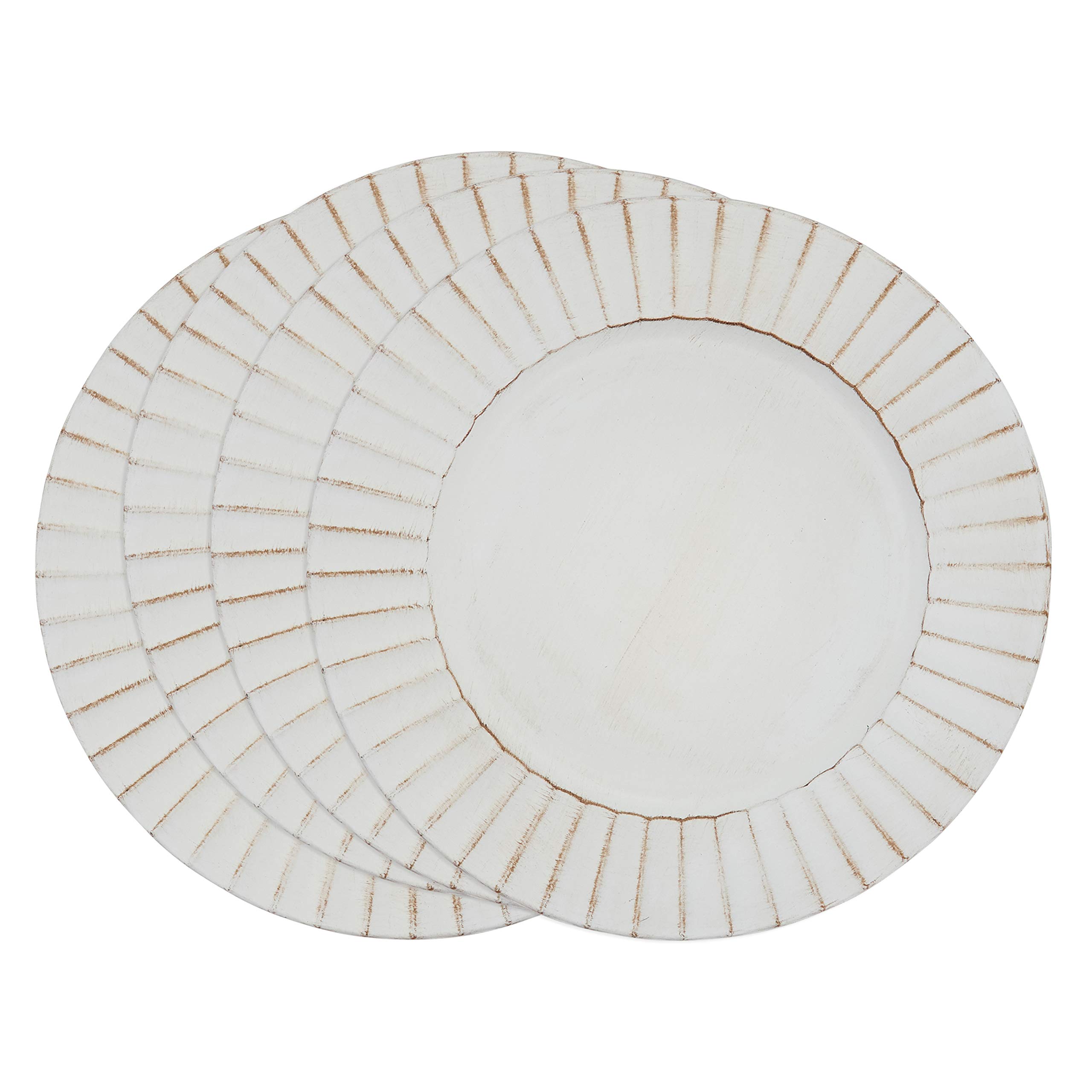 SARO LIFESTYLE Ruffled Charger Plates Set of 4 - 13 Inch Decorative Ivory Placemats for Dining Table, Wedding, Party & Home Decor