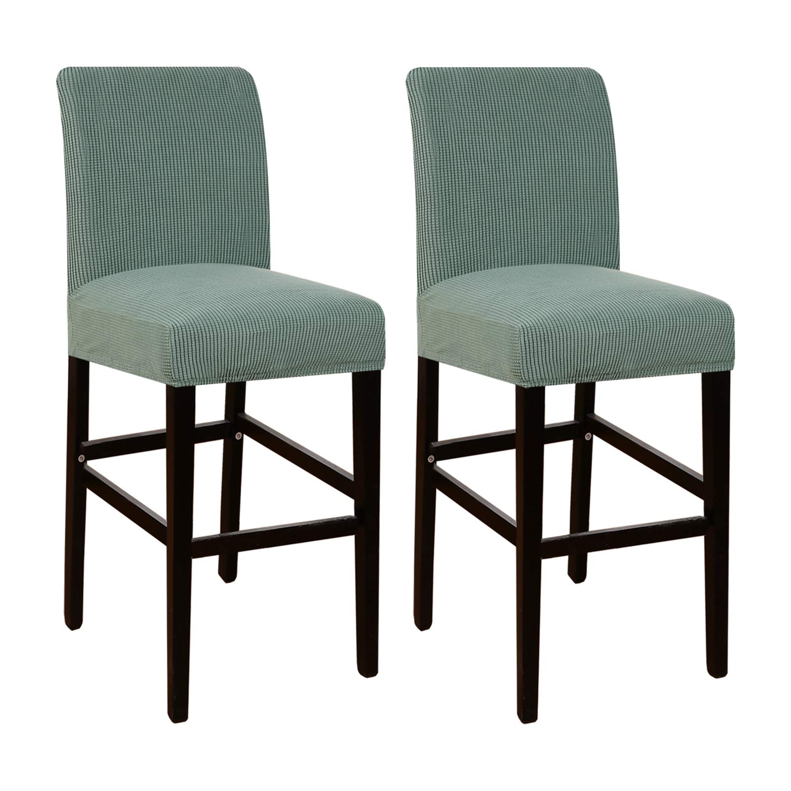 Flamingo P Stool Covers - 2 Pack Stretch Jacquard Fabric Dining Chair Seat Covers with Elastic Bottom, Removable Slipcovers for Kitchen, Dining Room, Bar Stools - Sage Green