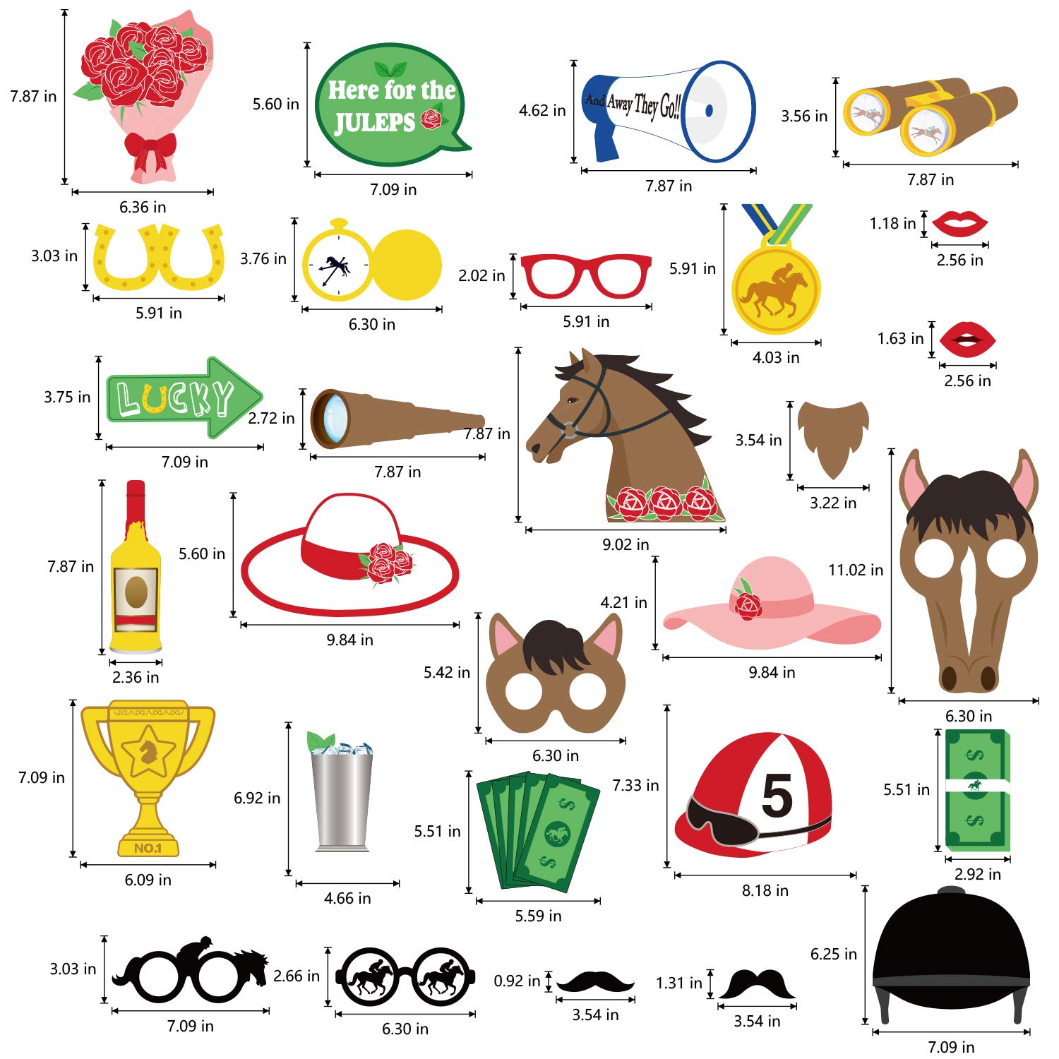 55PCS Kentucky Derby Party Photo Booth Props - Horse Racing Themed Decorations for Derby Day Celebrations, Weddings, and Birthday Parties