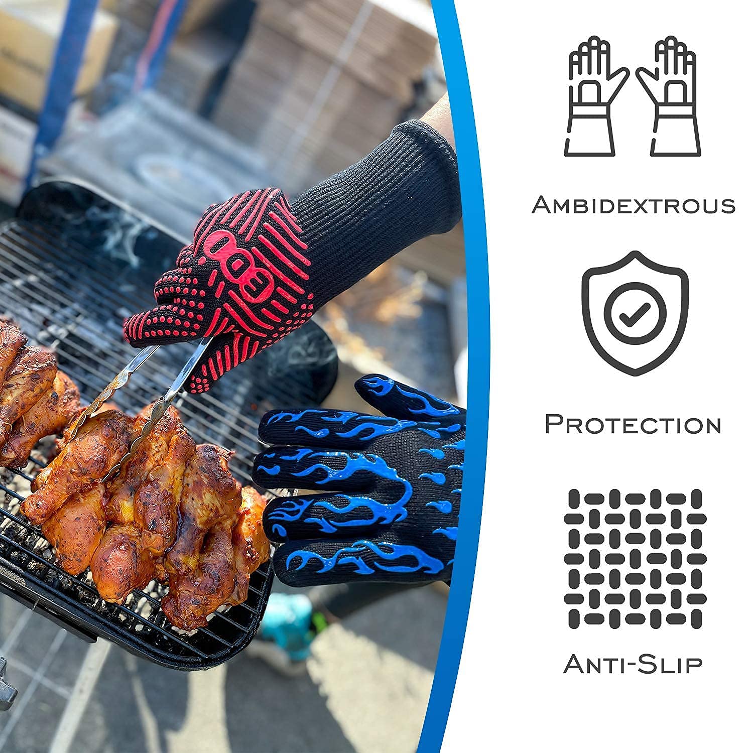 Heat Resistant Silicone Insulated Gloves - 500°F Protection, Flexible & Durable (Blue, 1 Pair) - Perfect for Cooking, Grilling, Baking & Industrial Use