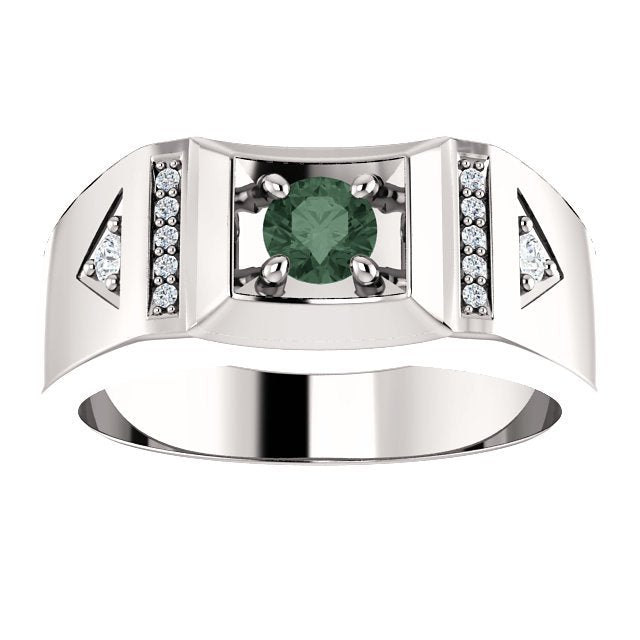 14K Gold 0.45 CT Lab-Grown Alexandrite & 0.11 CTW Diamond Accent Men's Ring - Elegant Wedding Band, Anniversary Gift for Him, Valentine's Day Jewelry
