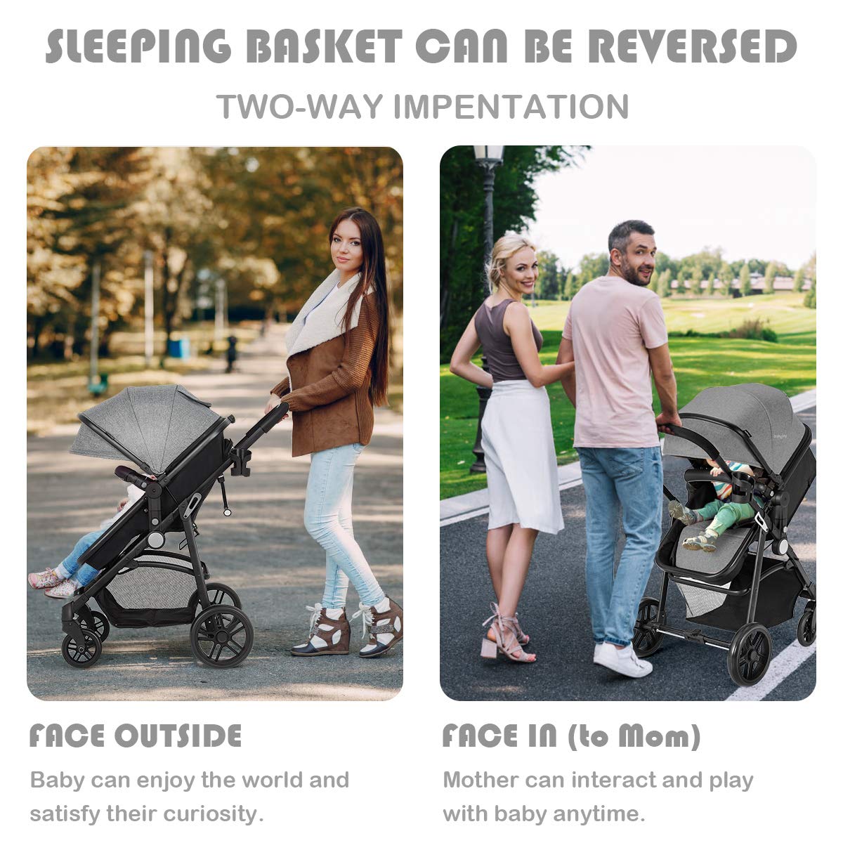 HONEY JOY Baby Stroller - Convertible Infant Bassinet Stroller with Adjustable Canopy, Reclining Backrest, Storage Basket & Cup Holder | Foldable Newborn Carriage Pram for Travel, Shopping & Outdoor Walks (Gray)