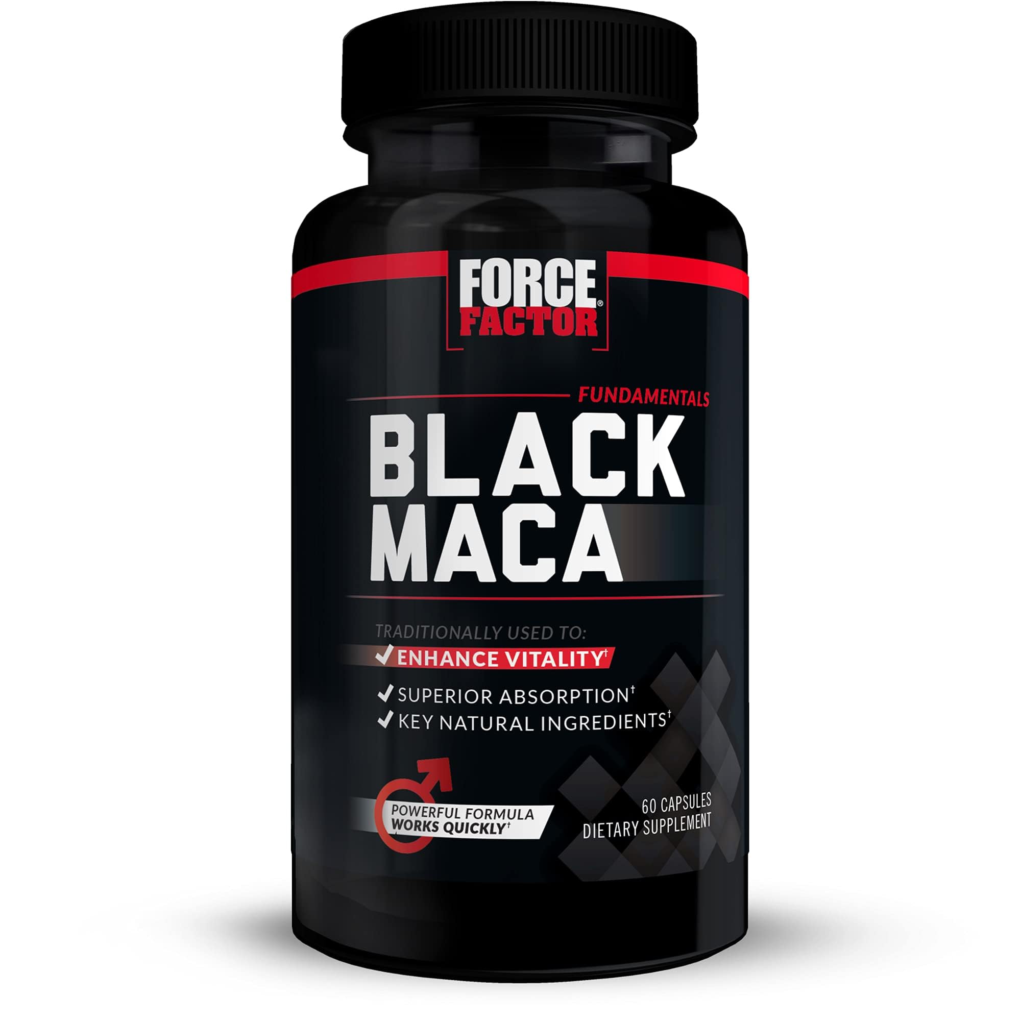 Force Factor Black Maca Root Supplement for Men - 1000mg Natural Maca Negra Extract with Superior Absorption, 60 Capsules - Energy, Stamina & Vitality Booster for Workout, Fitness & Daily Performance