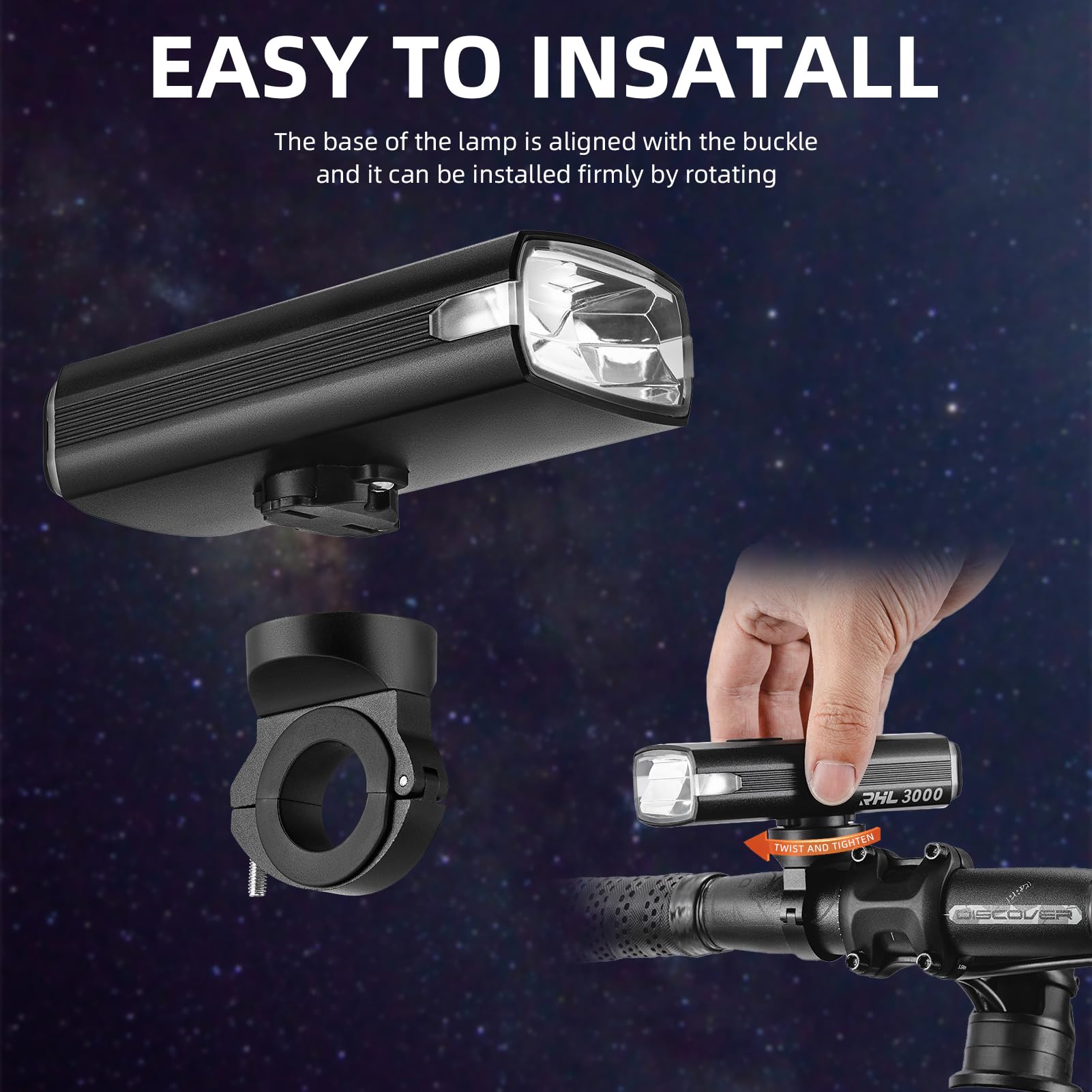 ROCKBROS 10000mAh USB-C Rechargeable Bike Lights - 3000 Lumens Super Bright Bicycle Headlight & Taillight Set for Night Riding - IPX6 Waterproof - 24+ Hours Runtime - Perfect for Mountain Biking, Commuting & Road Cycling Safety
