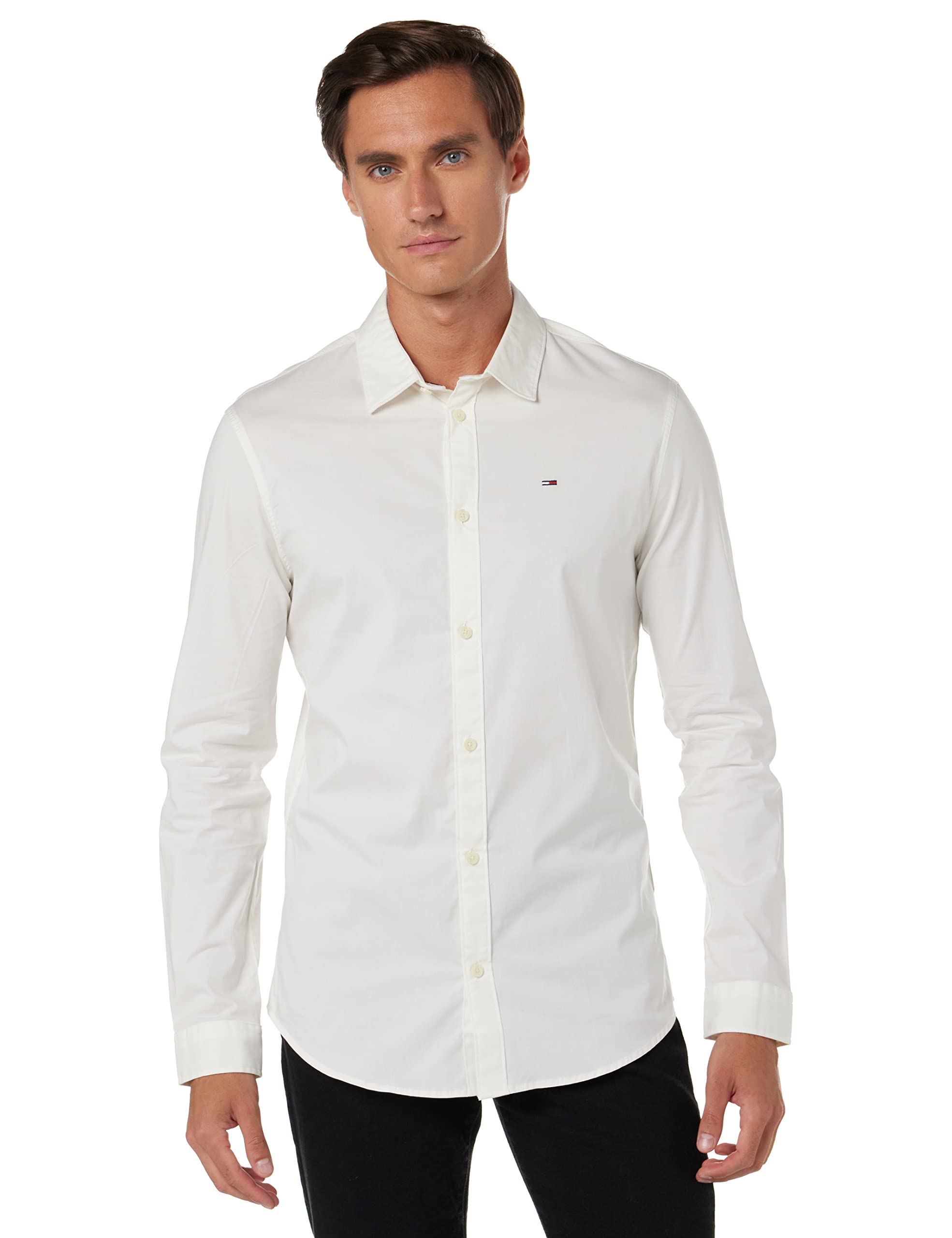 Tommy Hilfiger Men's Casual Button-Down Shirt in Classic Brown | Slim Fit Long Sleeve Dress Shirt for Business & Office Wear | Perfect for Work, Date Night & Formal Occasions