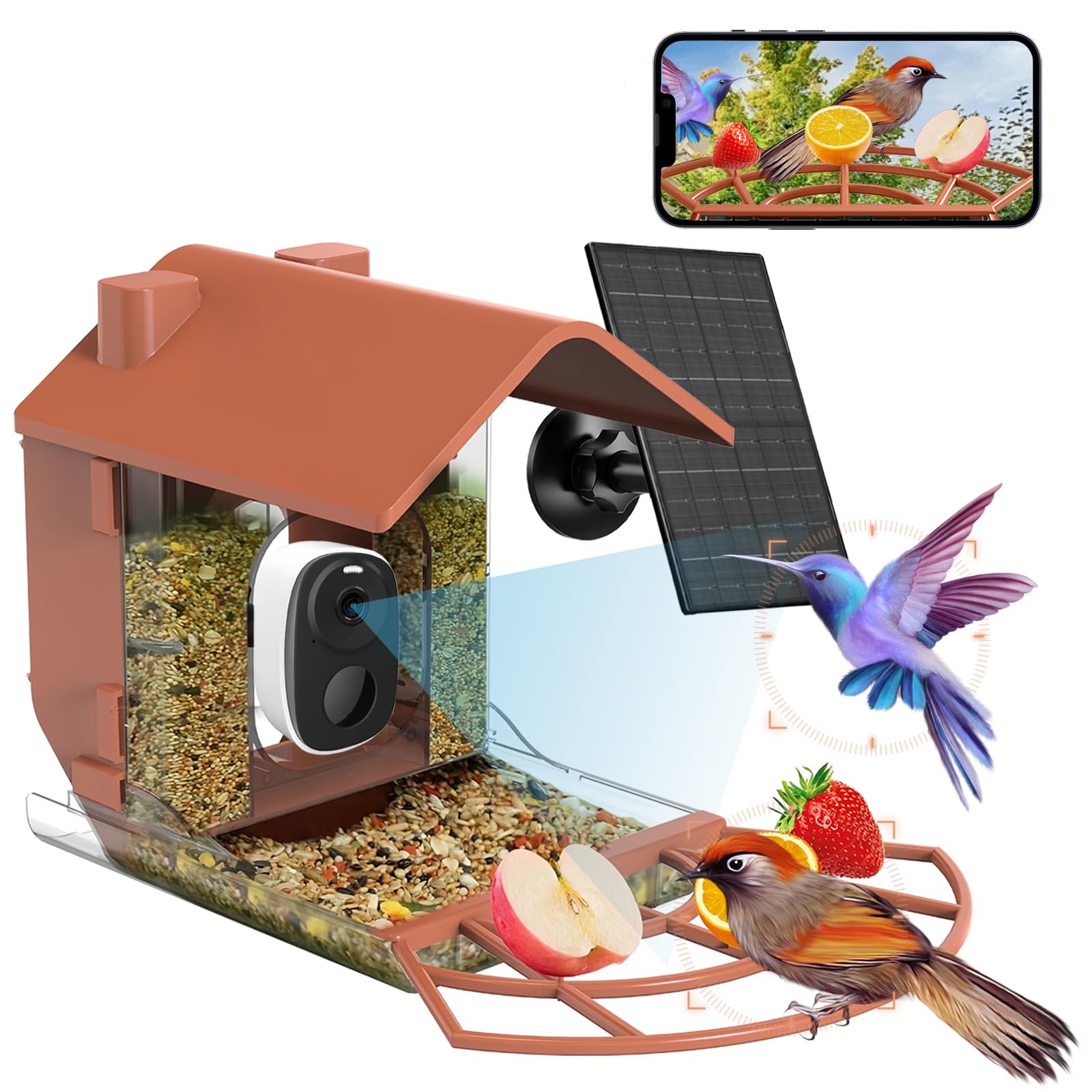 Smart Bird Feeder with Camera - Solar Powered Wildlife Camera with Motion Detection & AI Bird Identification - Perfect for Backyard Bird Watching, Nature Monitoring & Outdoor Home Security