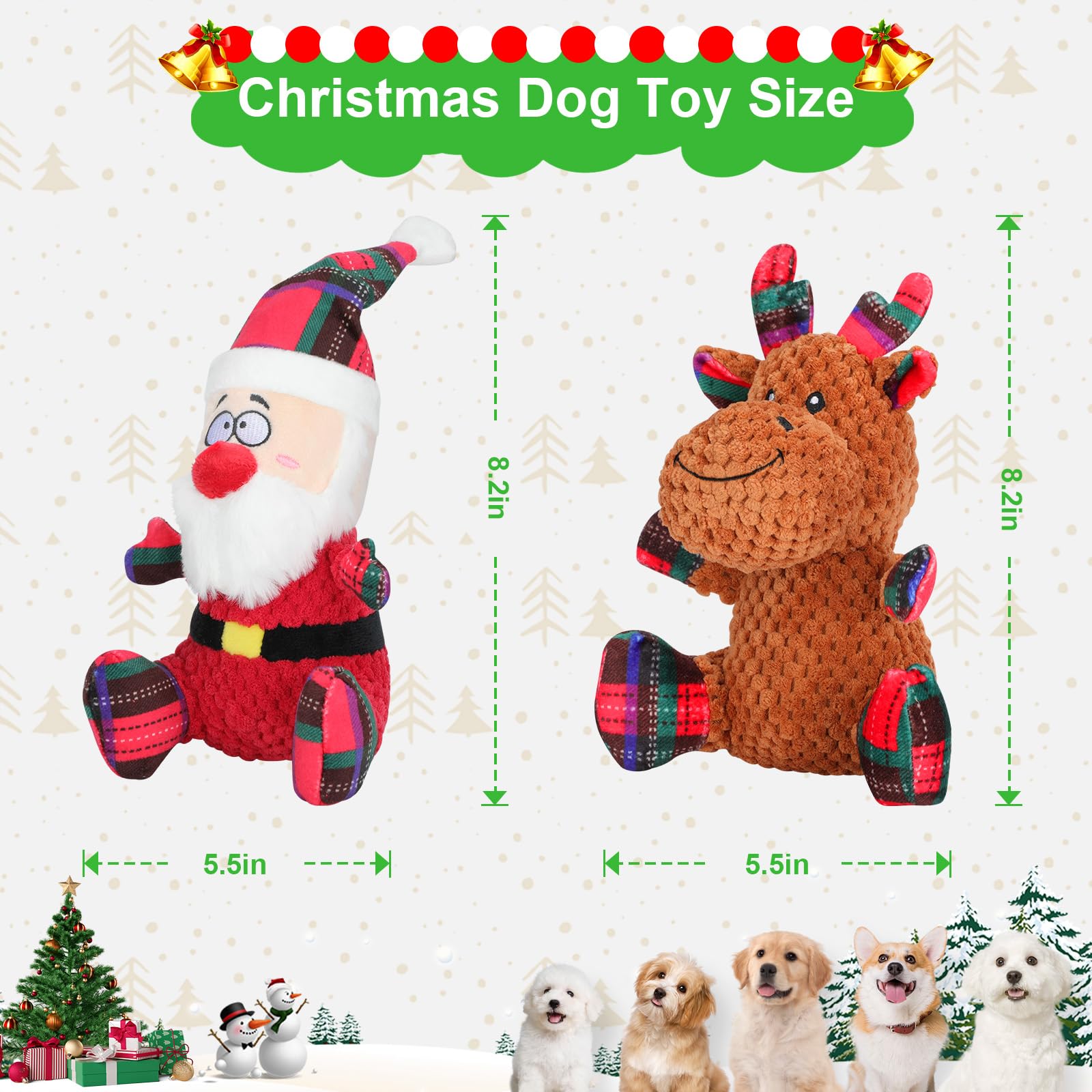 Christmas Dog Toys - 2 Pack Plush Squeaky Chew Toys with Santa & Reindeer Shapes, Interactive Puppy Toys for Small & Medium Dogs | Perfect for Holiday Playtime, Training Rewards & Dog Gift Ideas