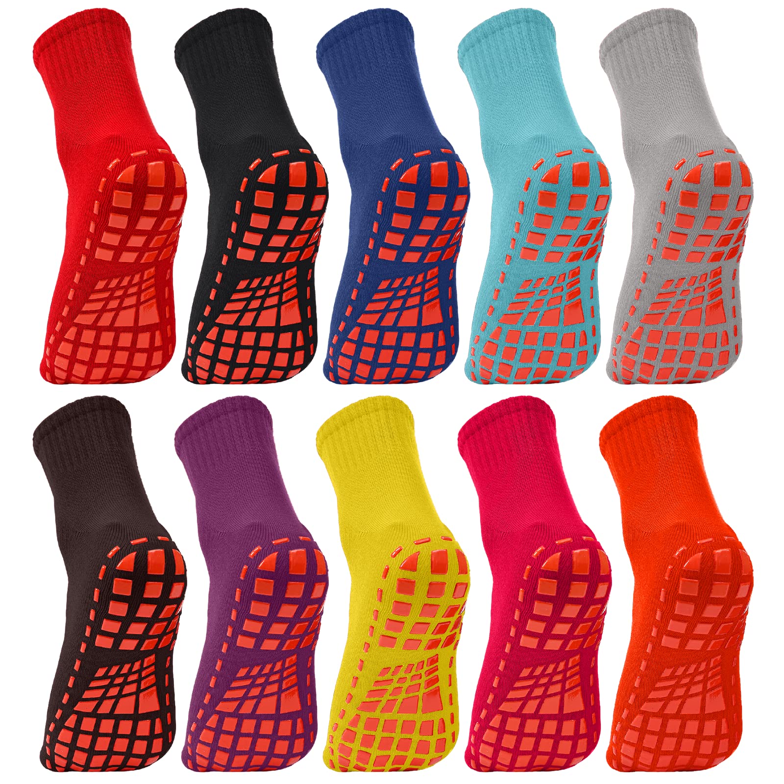 NOVAYAY Non-Slip Grip Socks for Women & Men - 10 Pairs - Yoga, Pilates, Barre, Hospital - Anti-Slip Workout Socks for Fitness, Dance & Home Use