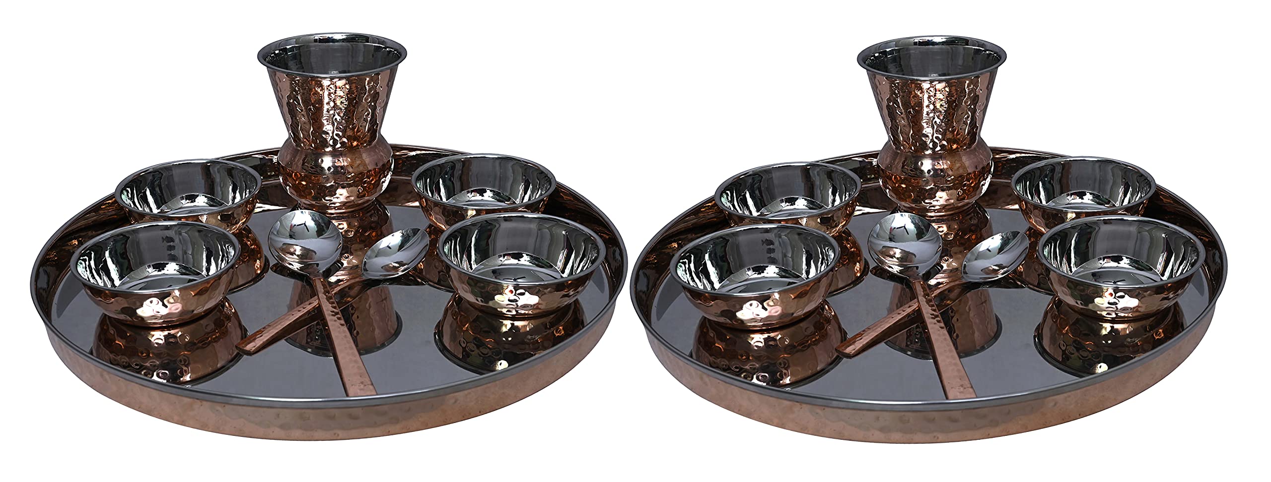 4-Piece Stainless Steel & Copper Traditional Thali Dinnerware Set - 12-Inch Plate, Bowls, Glass & Spoon | Indian Cuisine Serving Set for Home, Restaurants & Festive Occasions