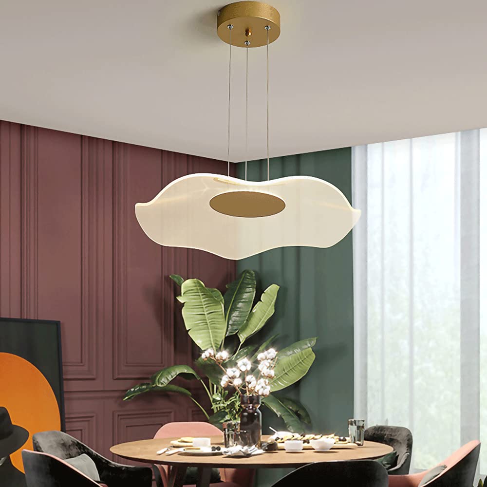 Golden Lotus Leaf Pendant Light - Modern Metal Hanging Lamp with Irregular Acrylic Lampshade, Dimmable LED Chandelier for Dining Room & Kitchen Island Lighting | Perfect for Contemporary Home Decor & Restaurant Ambiance