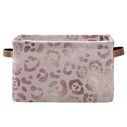 SEULIFE Rose Gold Leopard Print Pink Foldable Storage Basket - Large Collapsible Organizer Bin with Handles for Toys, Bathroom, Nursery & Closet - 2 Pack Storage Boxes for Home Organization & Kids Room Decor
