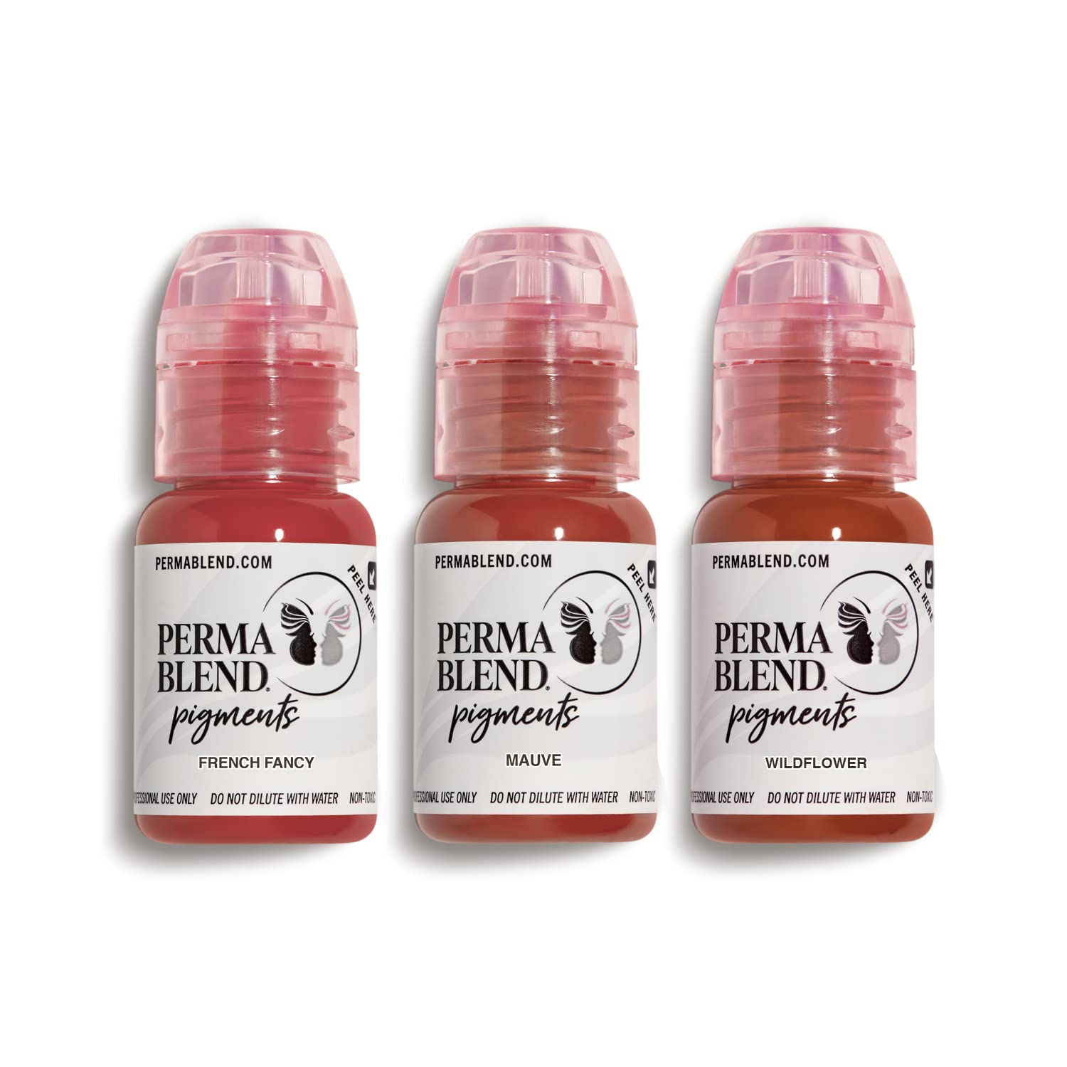 Perma Blend Mauve & Pink Tattoo Ink Set - Professional Lip Blush & Microblading Kit for Permanent Makeup Artists - Vegan PMU Supplies with Wildflower, Mauve & French Fancy Shades (0.5 oz Each) - Perfect for Lip Blush, Microblading & Cosmetic Tattooing Procedures