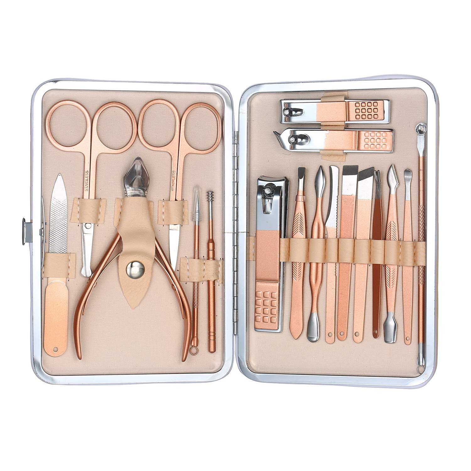 Ubersweet® 18-Piece Professional Manicure & Pedicure Set - Stainless Steel Nail Clippers, Cuticle Tools & Grooming Kit with Leather Travel Case - Perfect for Home, Salon & Travel Nail Care