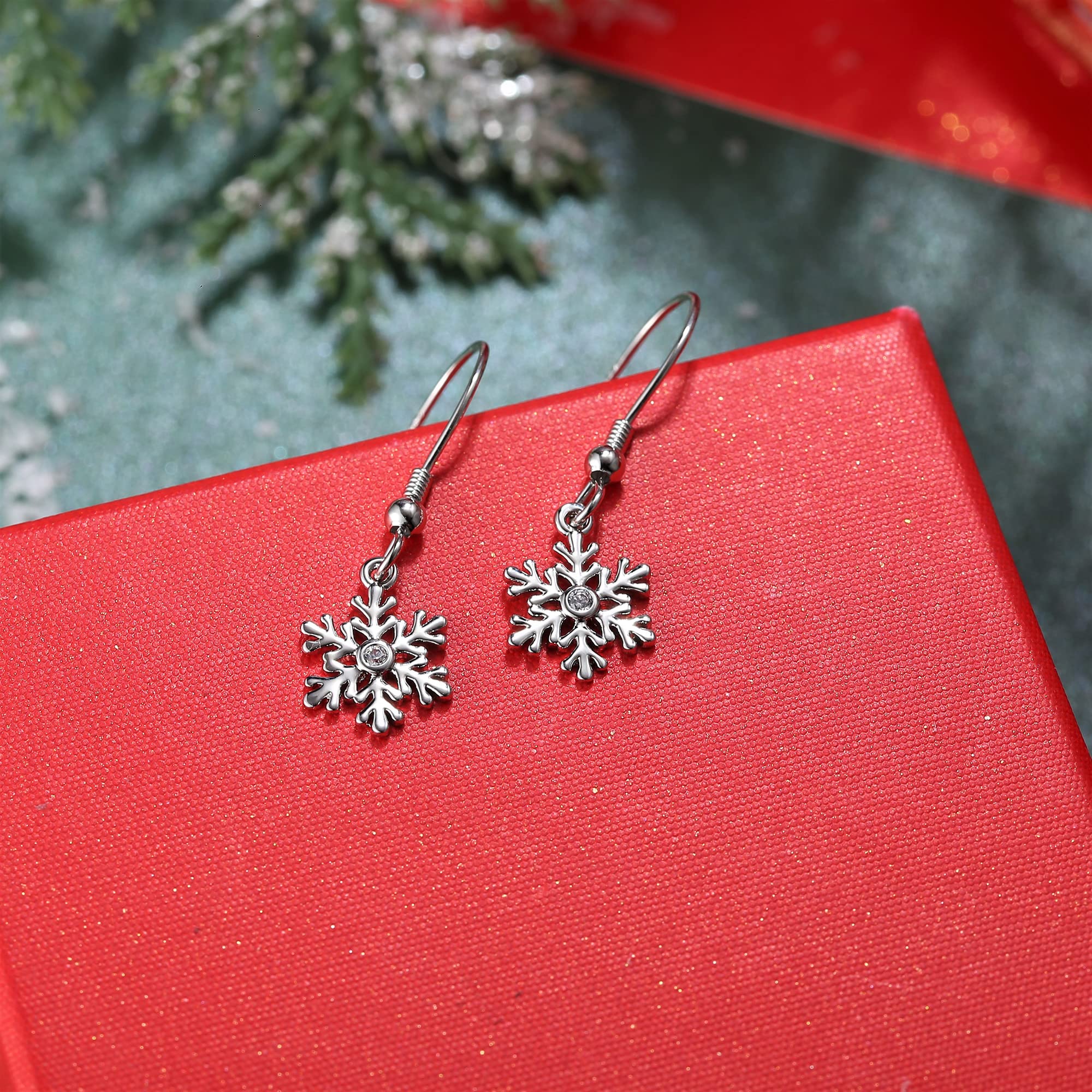 YADOCA 925 Sterling Silver Christmas Earrings for Women & Girls - High Polished Dangle Drop Snowflake & Tree Holiday Jewelry - Perfect for Christmas Parties, Gifts & Festive Occasions