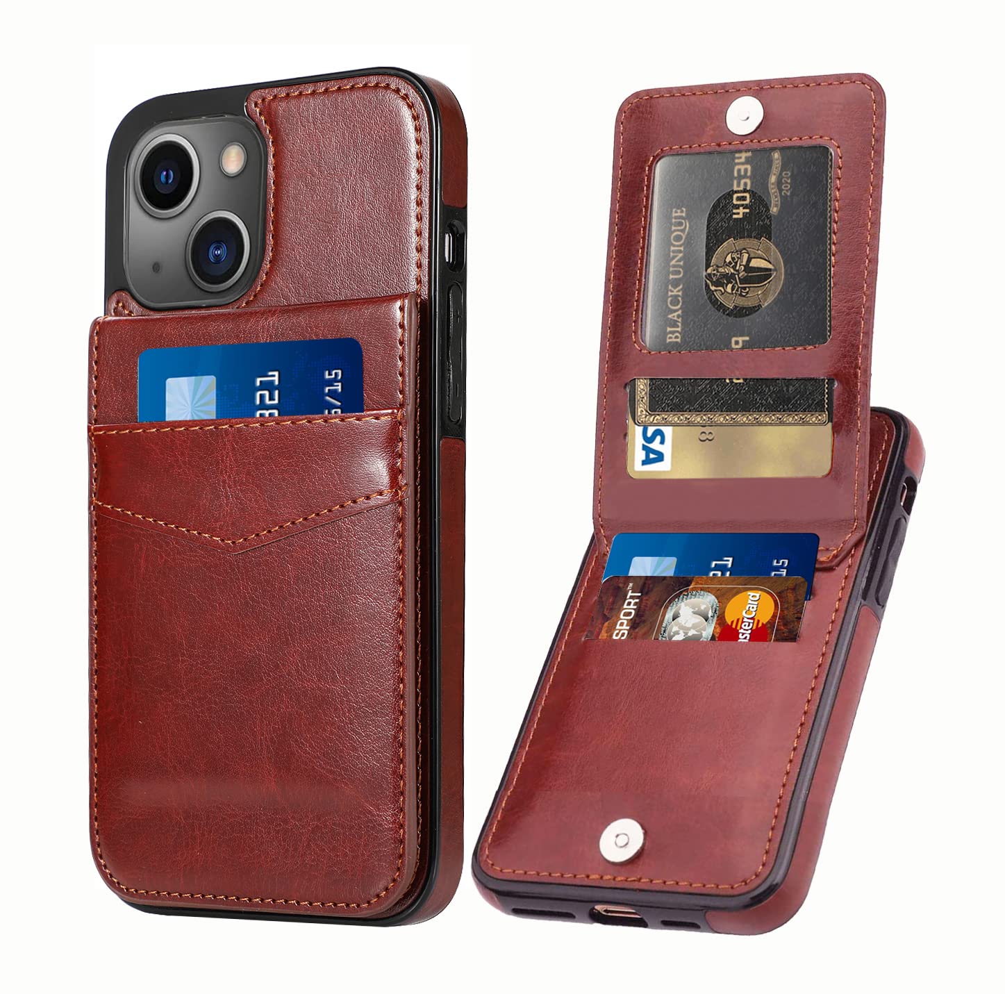 Premium PU Leather iPhone 13 Wallet Case with Credit Card Holder (6.1 Inch) - Slim Protective Phone Cover for Men & Women in Sepia Brown | Perfect for Everyday Use, Travel & Business Meetings