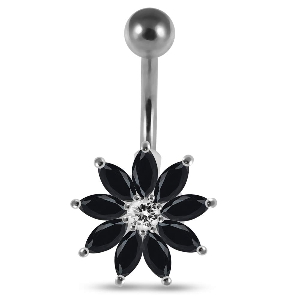 925 Sterling Silver Sunflower Belly Button Ring with Stainless Steel - Cute Navel Piercing Jewelry for Women, Perfect for Summer Outfits & Beach Vacations