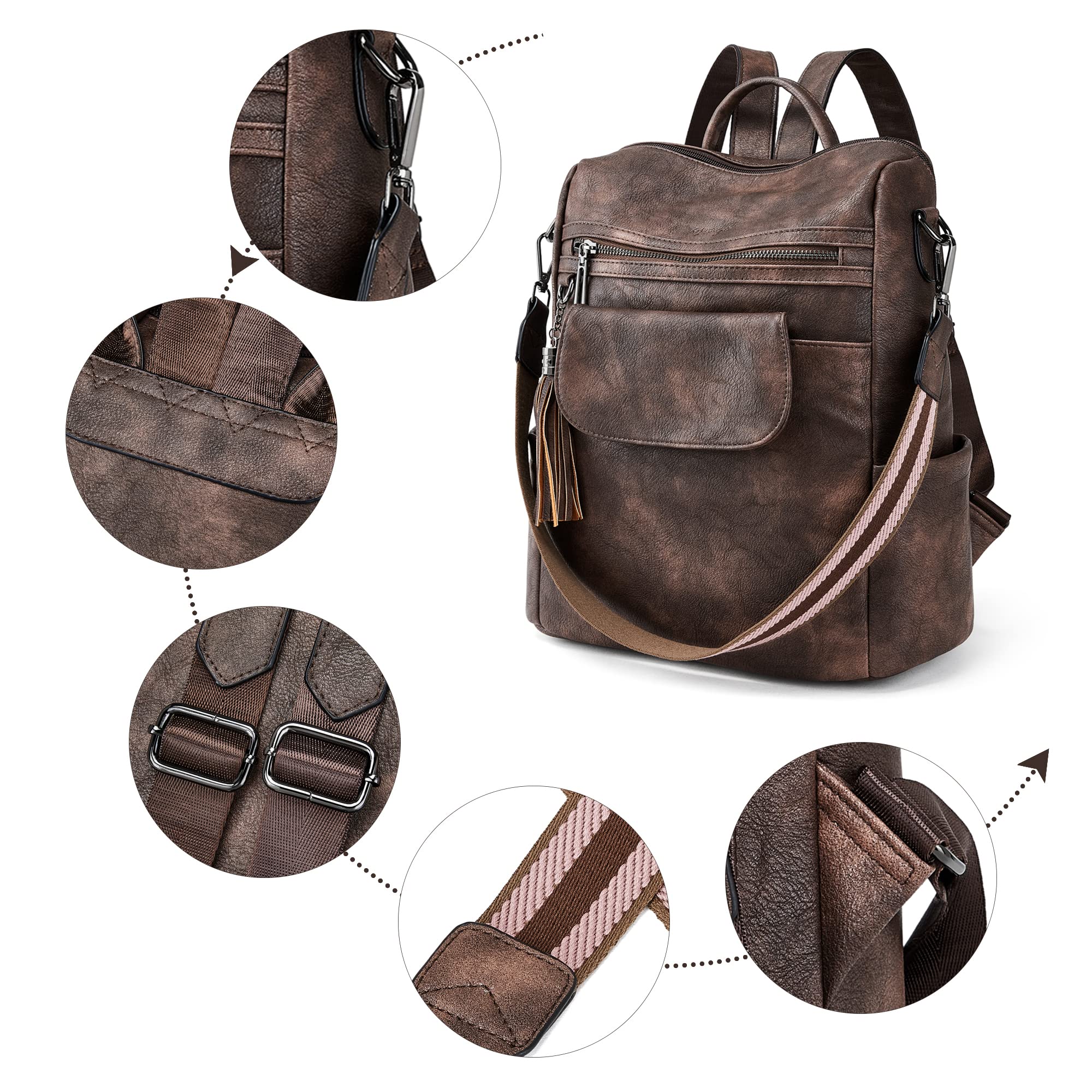 OPAGE Genuine Leather Backpack Purse for Women - Stylish Designer Shoulder Bag with Detachable Wristlet - Perfect for Work, Travel & Daily Use