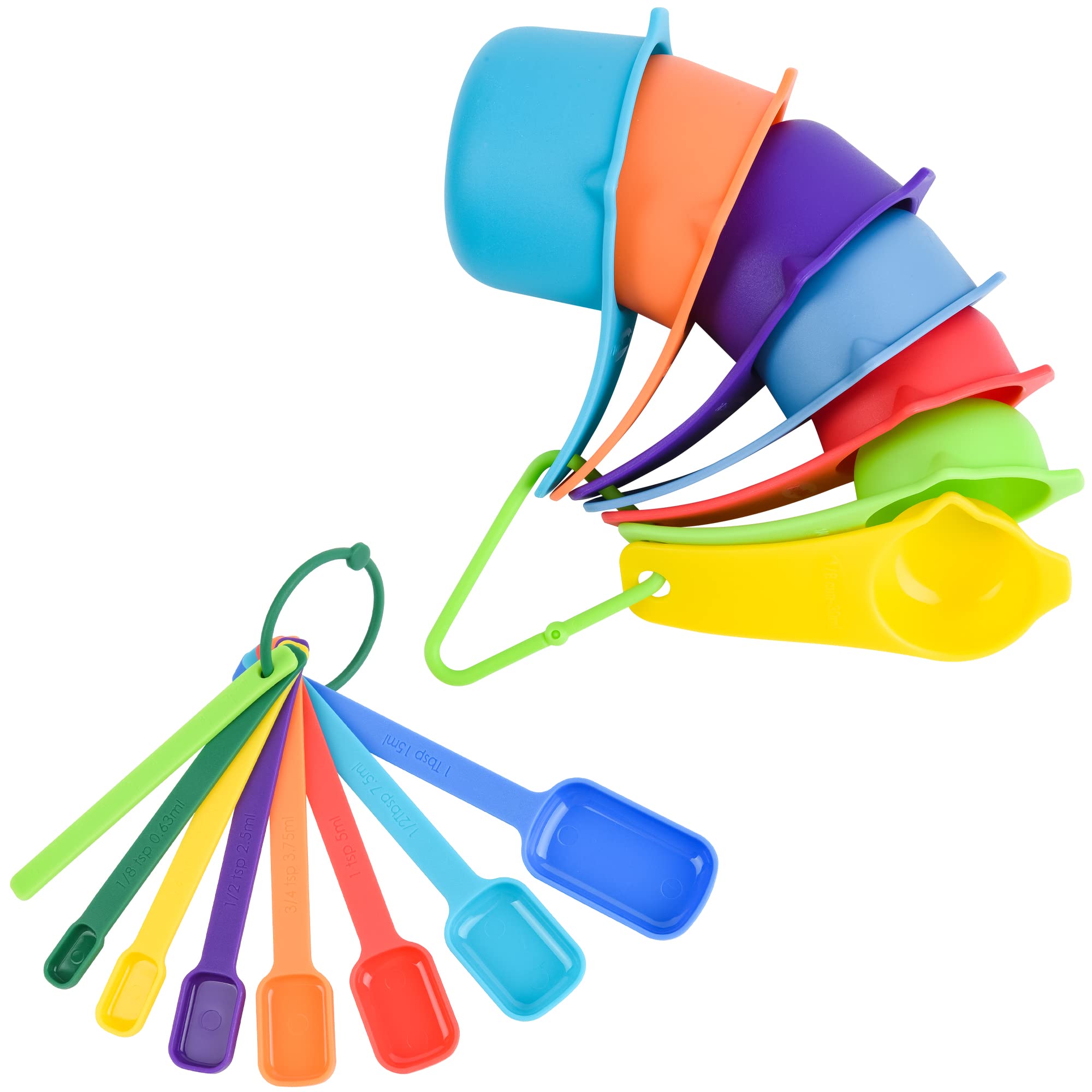 Smithcraft 15-Piece Plastic Measuring Cups and Spoons Set for Baking & Cooking - 7 Measuring Cups, 7 Spoons + 1 Leveler - Colorful Kitchen Measuring Tools for Baking, Meal Prep & Home Cooking