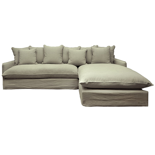 Lotus Slipcover Sofa with Chaise Lounge - Right Sectional, Khaki Fabric - Perfect for Living Room, Family Room & Home Theater Comfort