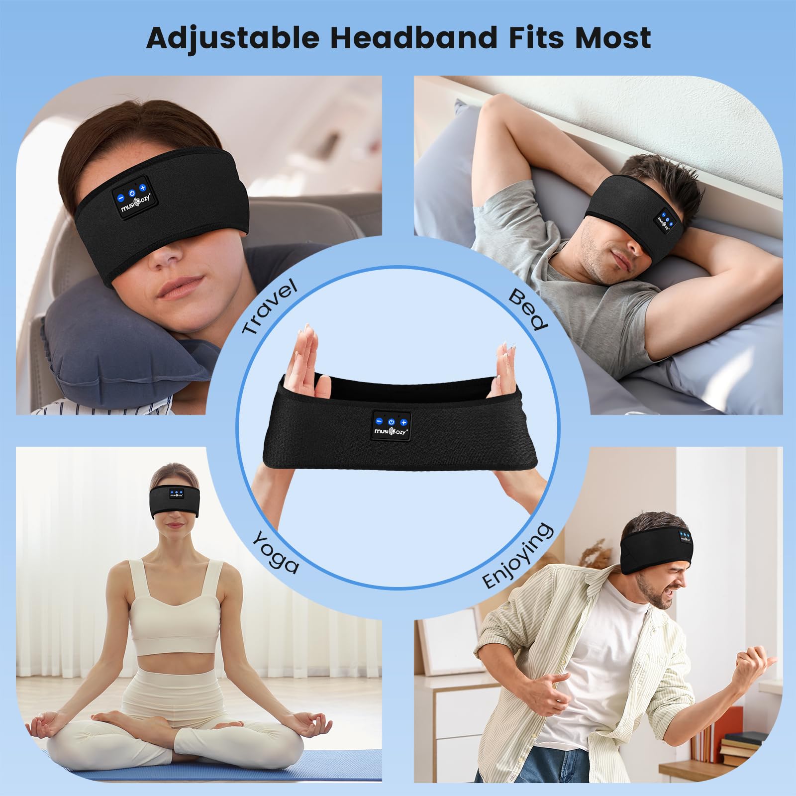 Musicozy Bluetooth Sleep Headphones Headband - Wireless Sleeping Headphones with HD Hi-Fi Speakers, Comfortable Headband for Side Sleepers, Travel, Meditation, Yoga & Audiobooks - Perfect Gift for Insomnia Relief & Relaxation (Ideal for Nighttime Use, Airplane Travel & Stress Relief)