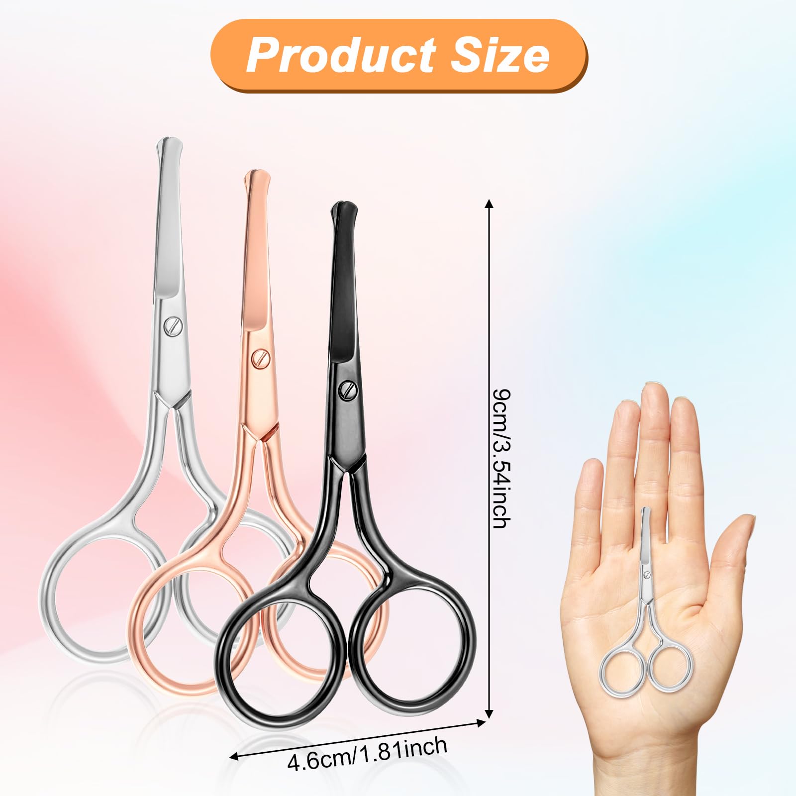 Premium Stainless Steel Nose & Beard Trimming Scissors for Men - Rounded Tip, 3 Colors - Safe Eyebrow, Mustache & Eyelash Grooming - Perfect for Home & Travel Grooming Kits